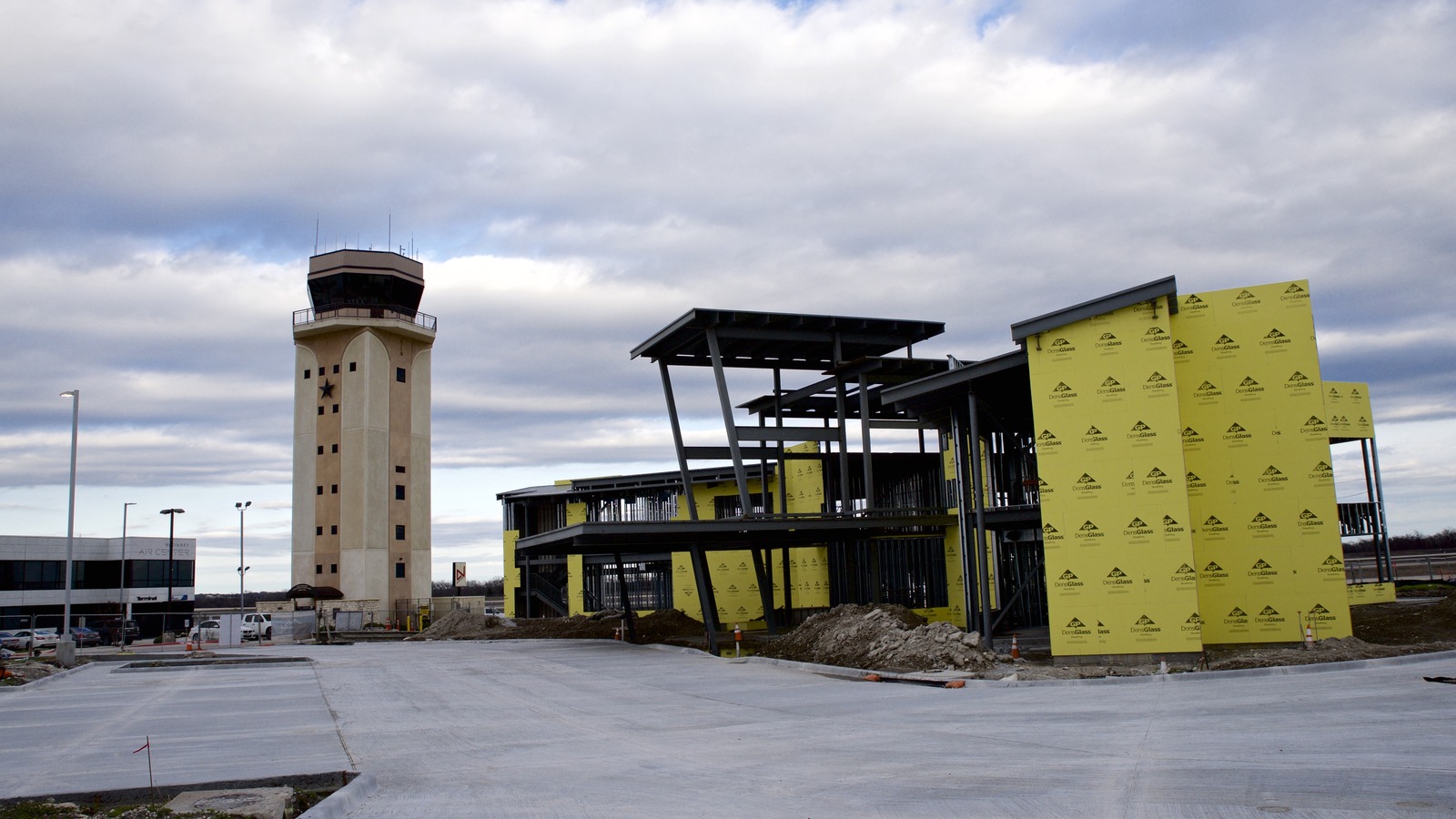 McKinney National Airport control tower and terminal area in January 2020