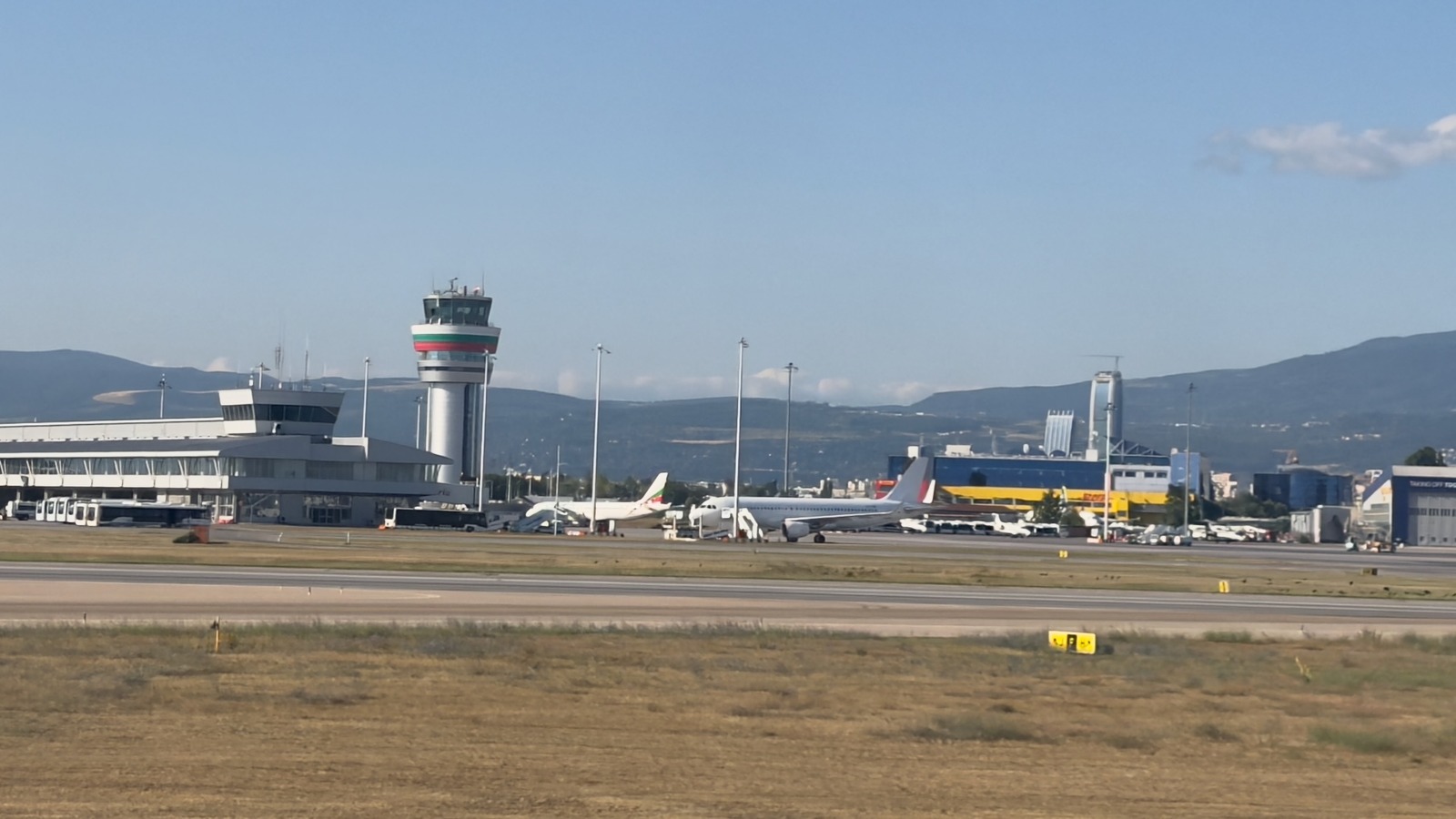 Terminal buildings and aircraft at Vasil Levski Sofia Airport in July 2026