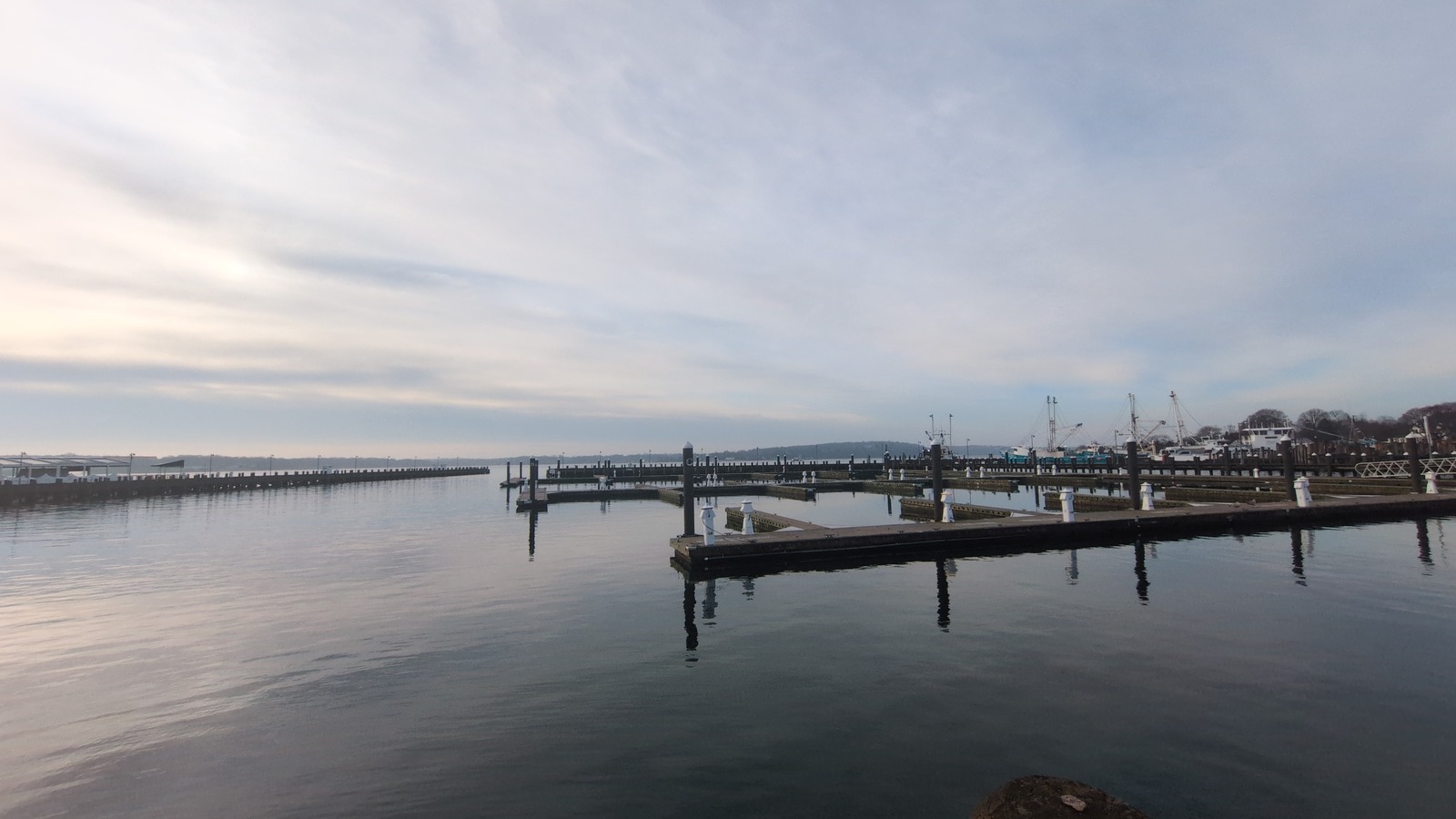 Greenport Harbor and docks on Long Island's North Fork, the working waterfront a short walk from Oyster Estate