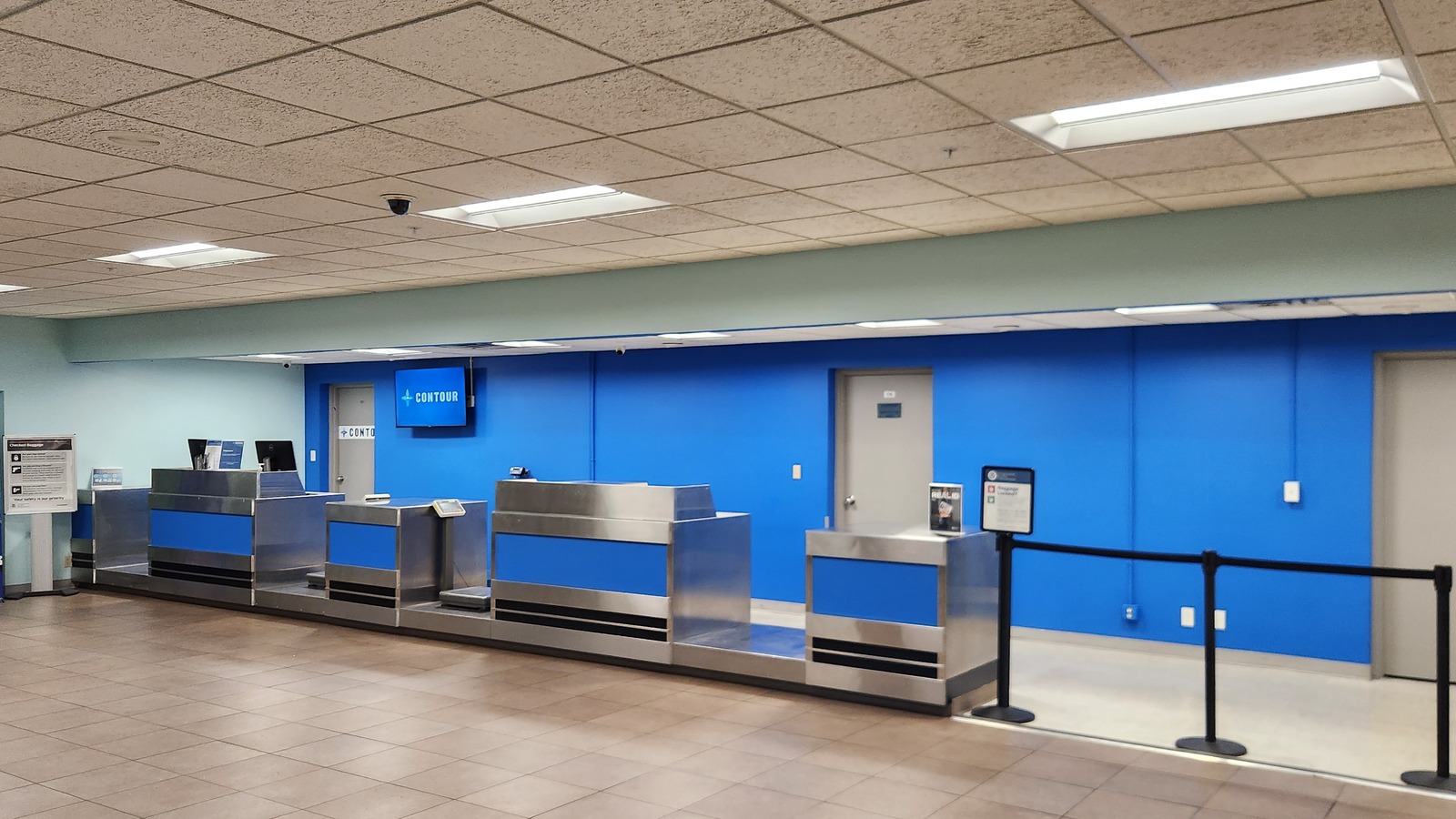 Ticketing counters inside Owensboro-Daviess County Regional Airport in Kentucky.