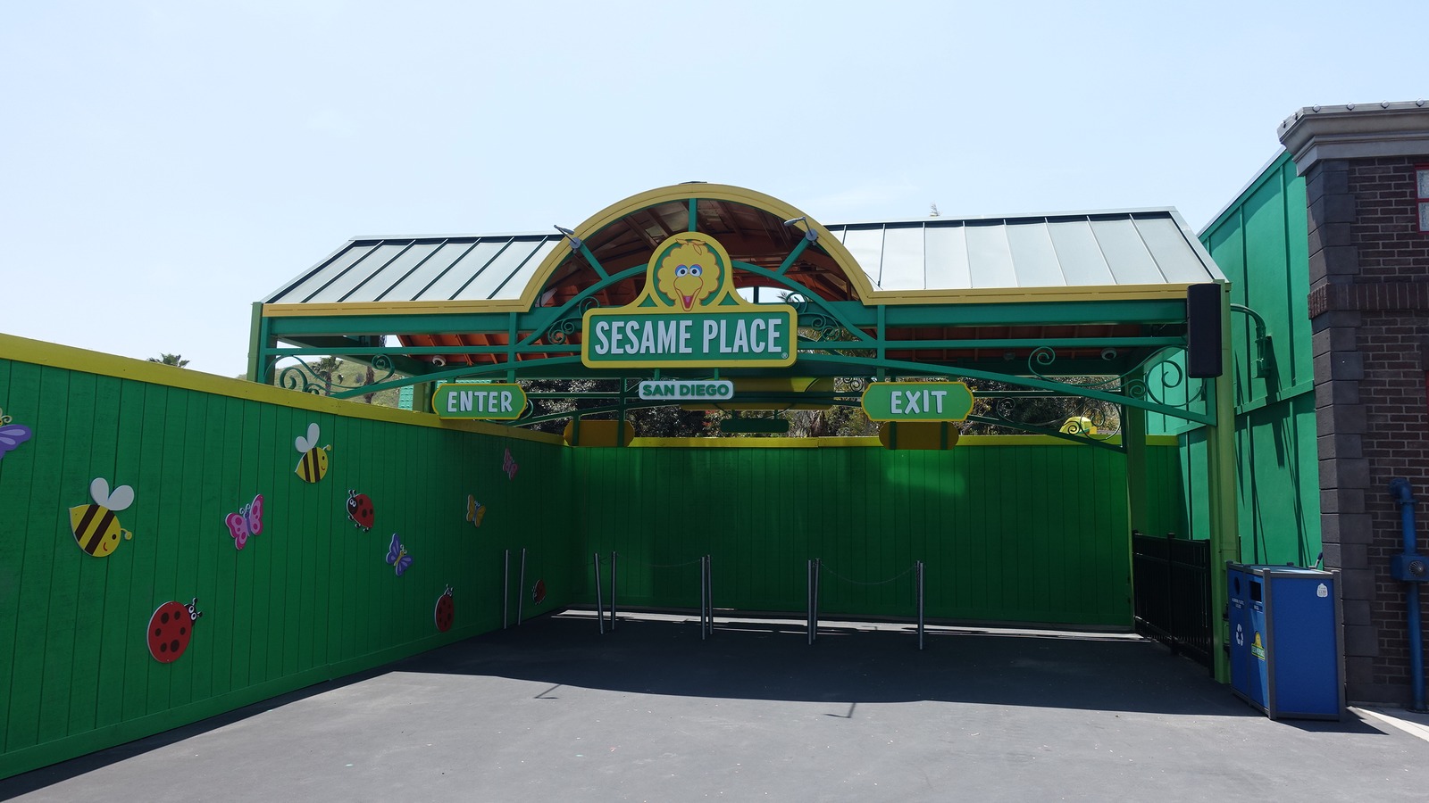 Sesame Place San Diego entrance gate photographed in April 2023, shown as park context rather than Halloween event imagery