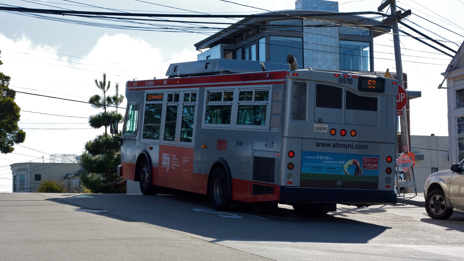Archive view of a San Francisco Muni bus on a city street in 2008
