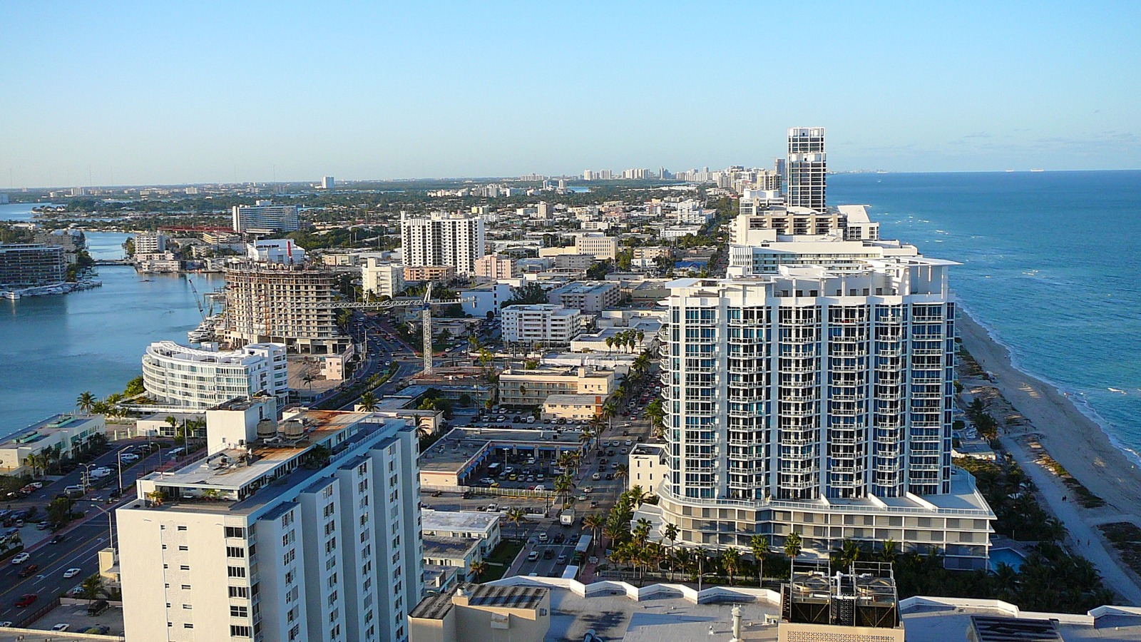 Aerial view of North Beach in Miami Beach with the Atlantic shoreline along 79th Street looking south