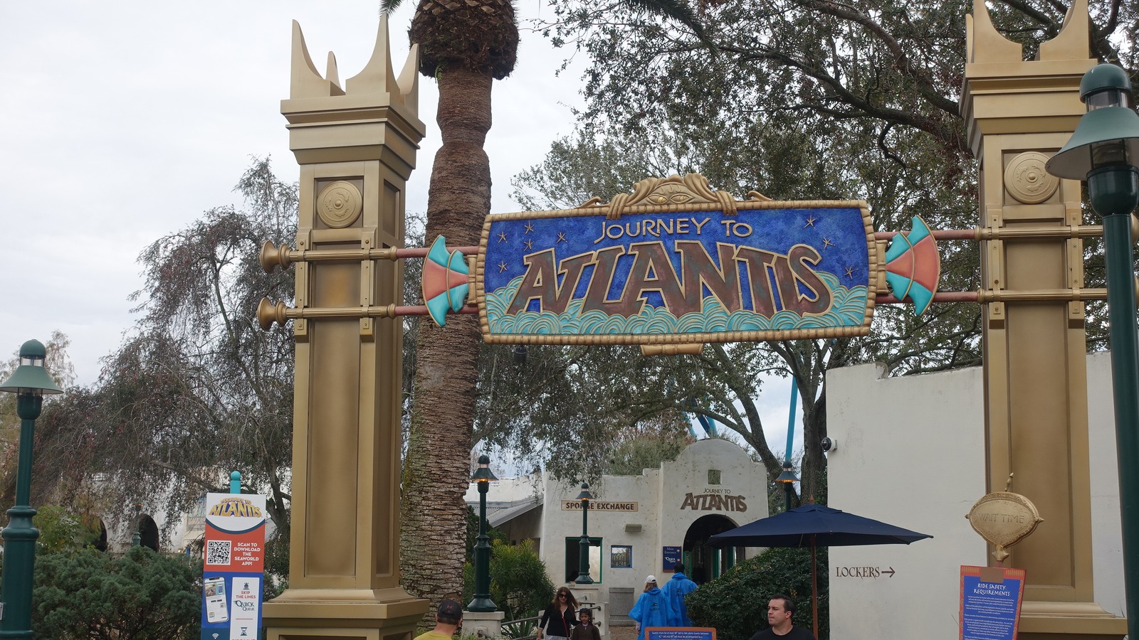 Journey to Atlantis entrance at SeaWorld Orlando photographed in February 2023