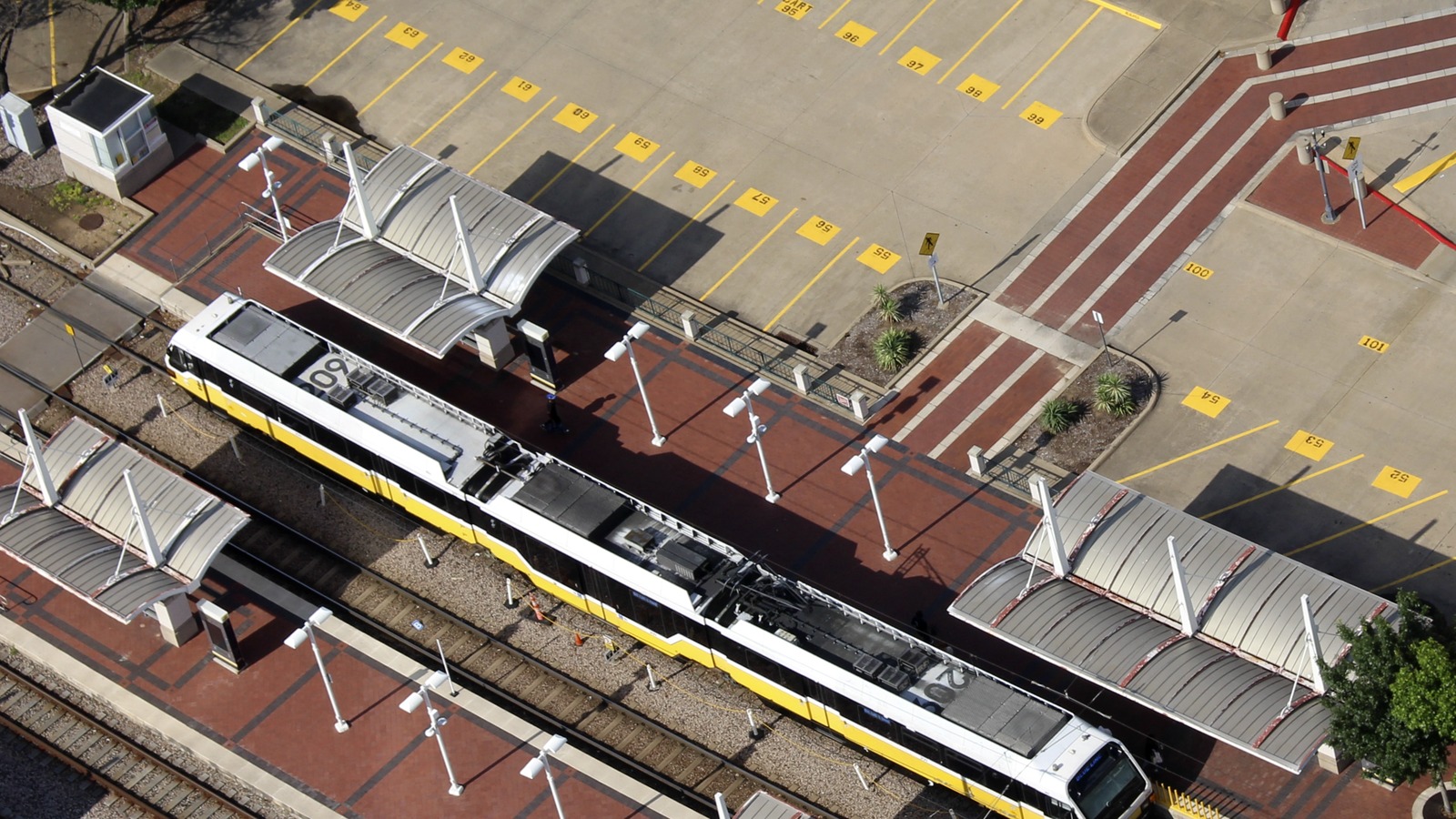 DART light rail train at EBJ Union Station in Dallas, photographed in May 2024, before the planned access pilot