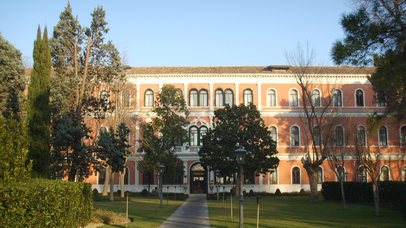 San Clemente Palace hotel facade and garden on Isola di San Clemente in Venice