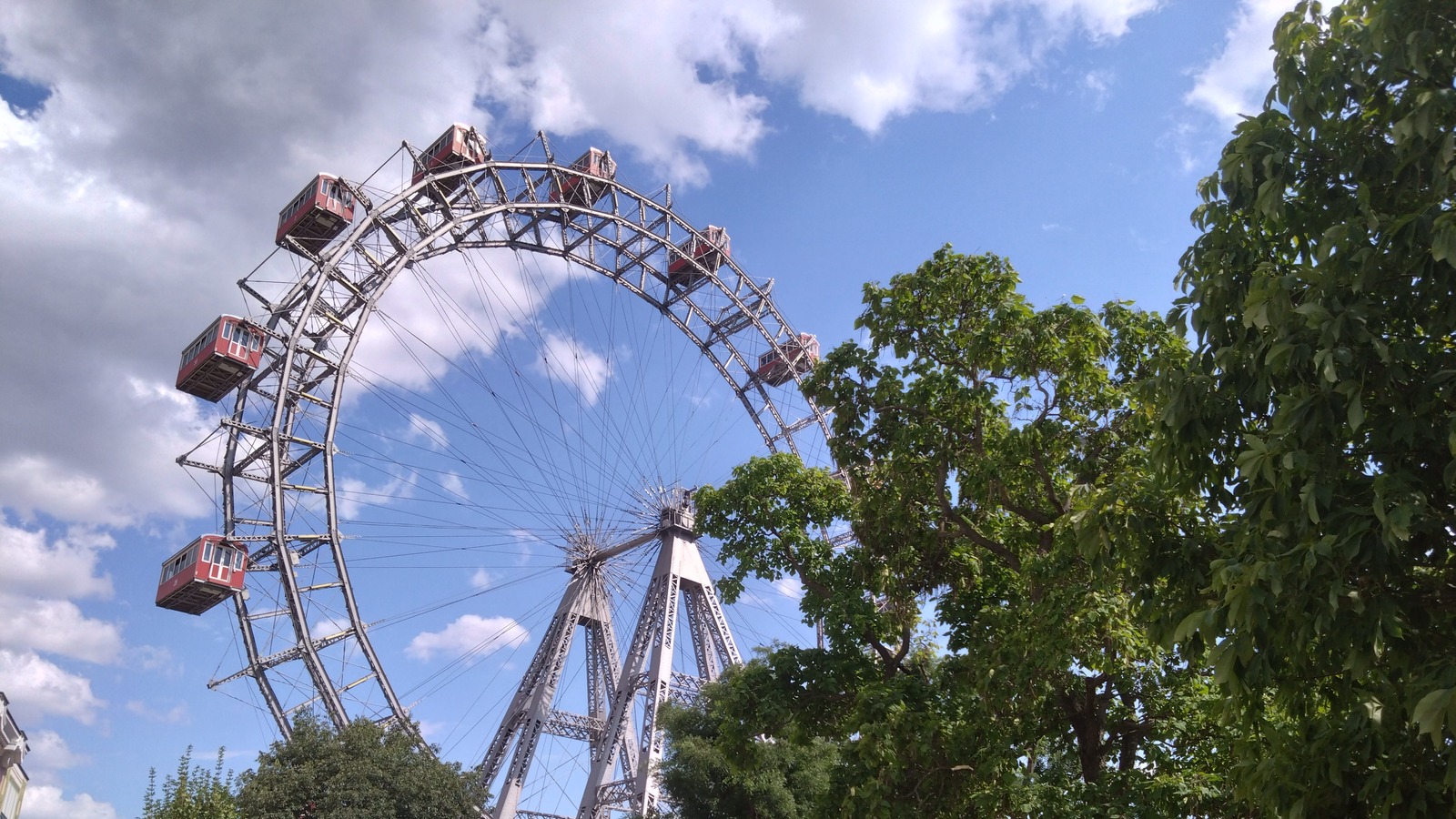 Wiener Riesenrad with its red gondolas at Vienna Prater in July 2023