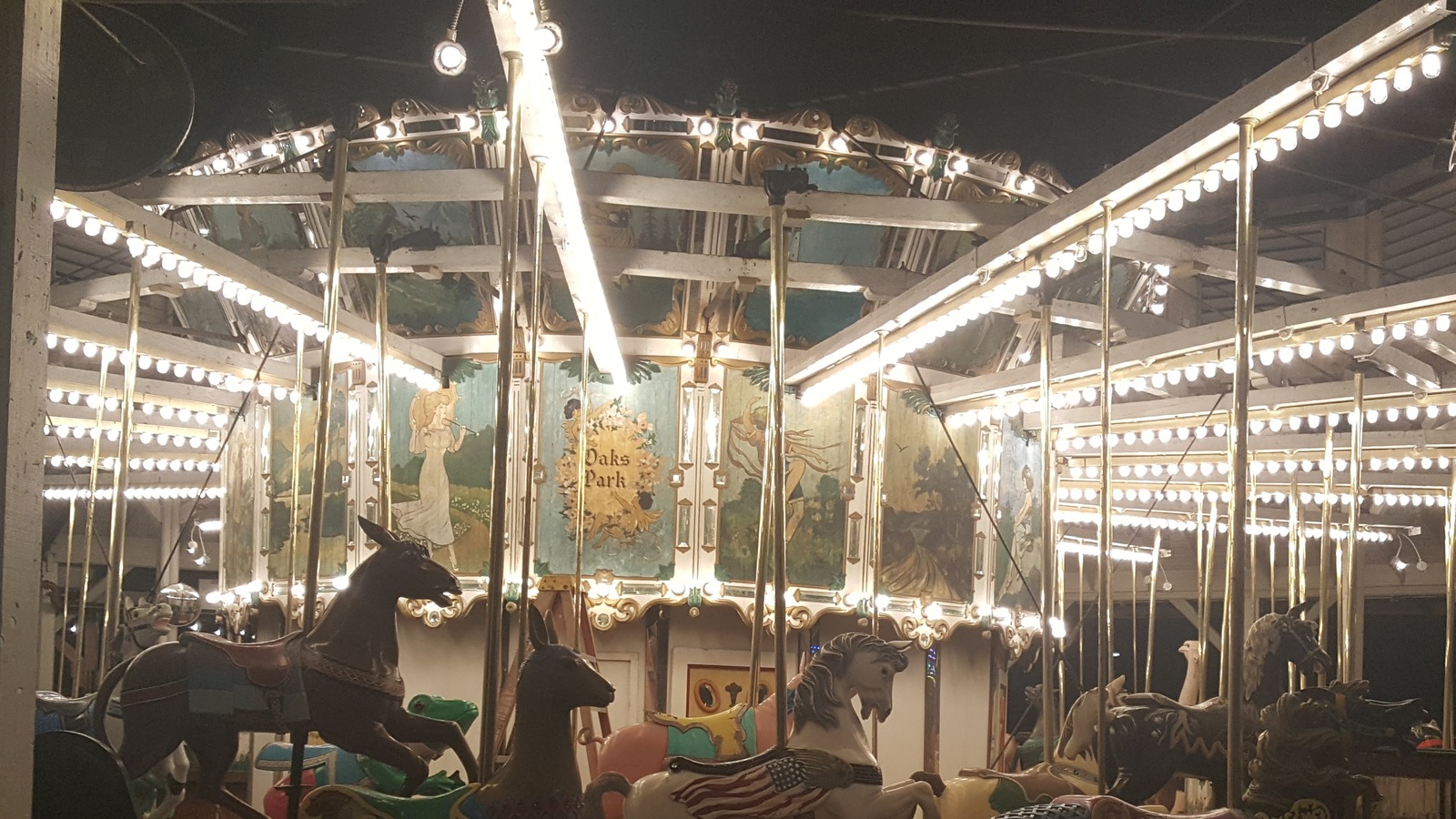 Carousel at Oaks Amusement Park in Portland, Oregon, photographed in February 2022 as park context, not Oktoberfest event photography