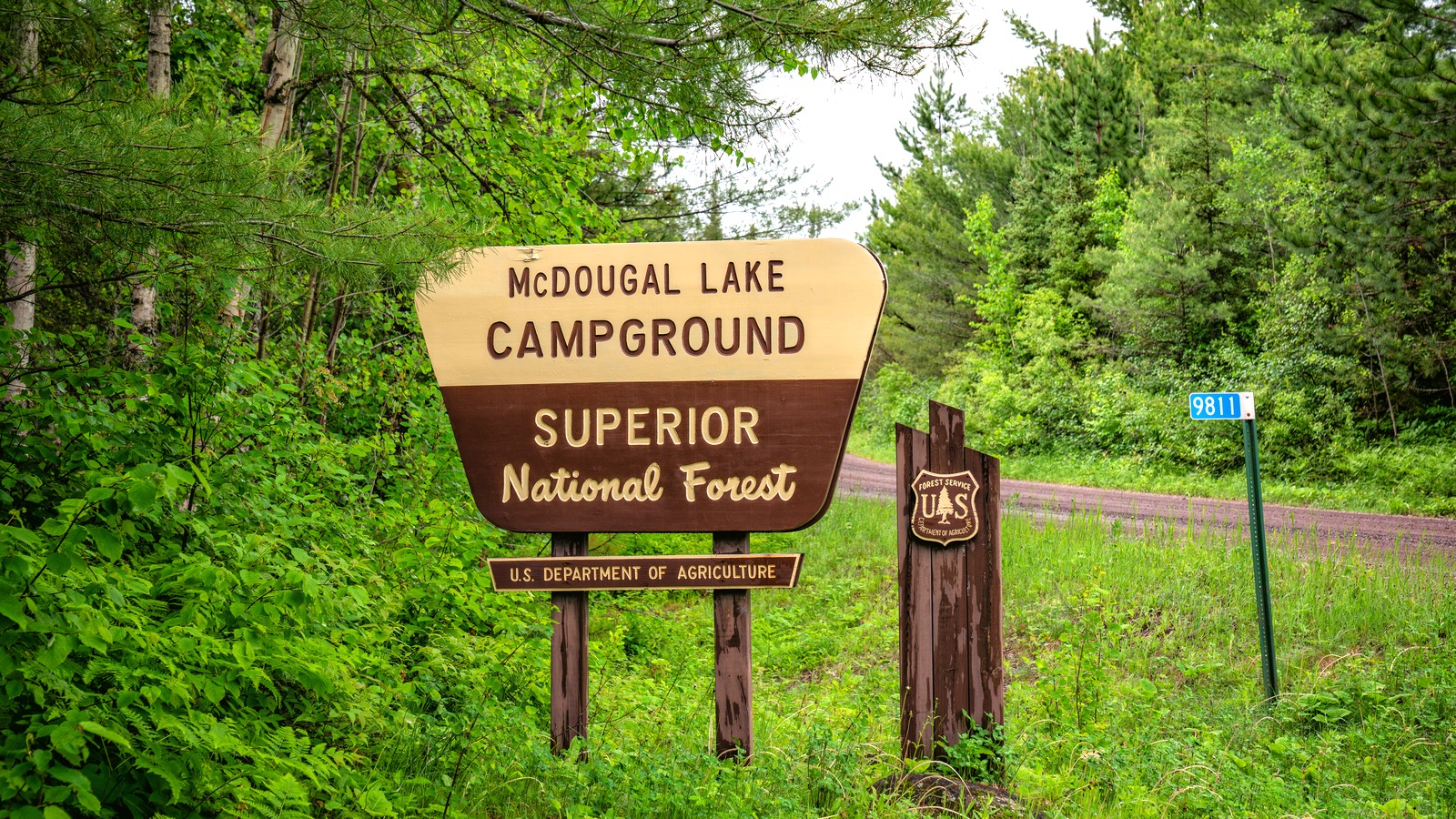 McDougal Lake Campground entrance sign in Superior National Forest, Minnesota, one of the sites that drops fees on October 1