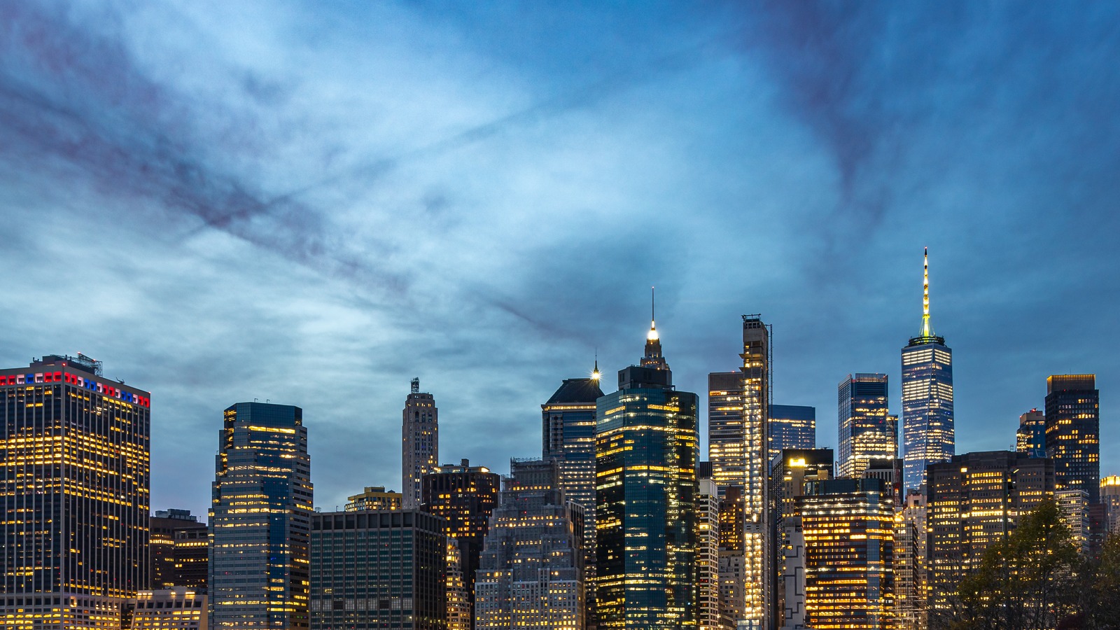 Archive 2024 view of Lower Manhattan skyline from Brooklyn Bridge Park, not the September 2026 flood watch