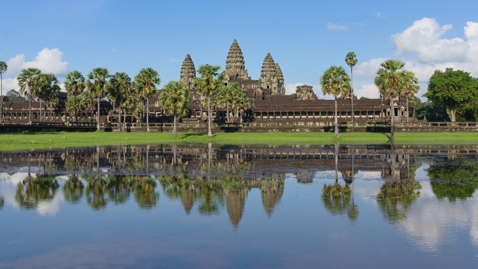Angkor Wat temple reflected in water at Siem Reap, Cambodia