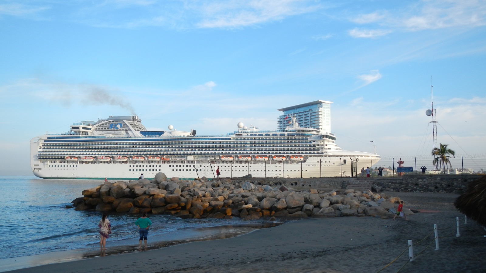 Sapphire Princess cruise ship viewed from shore in Puerto Vallarta