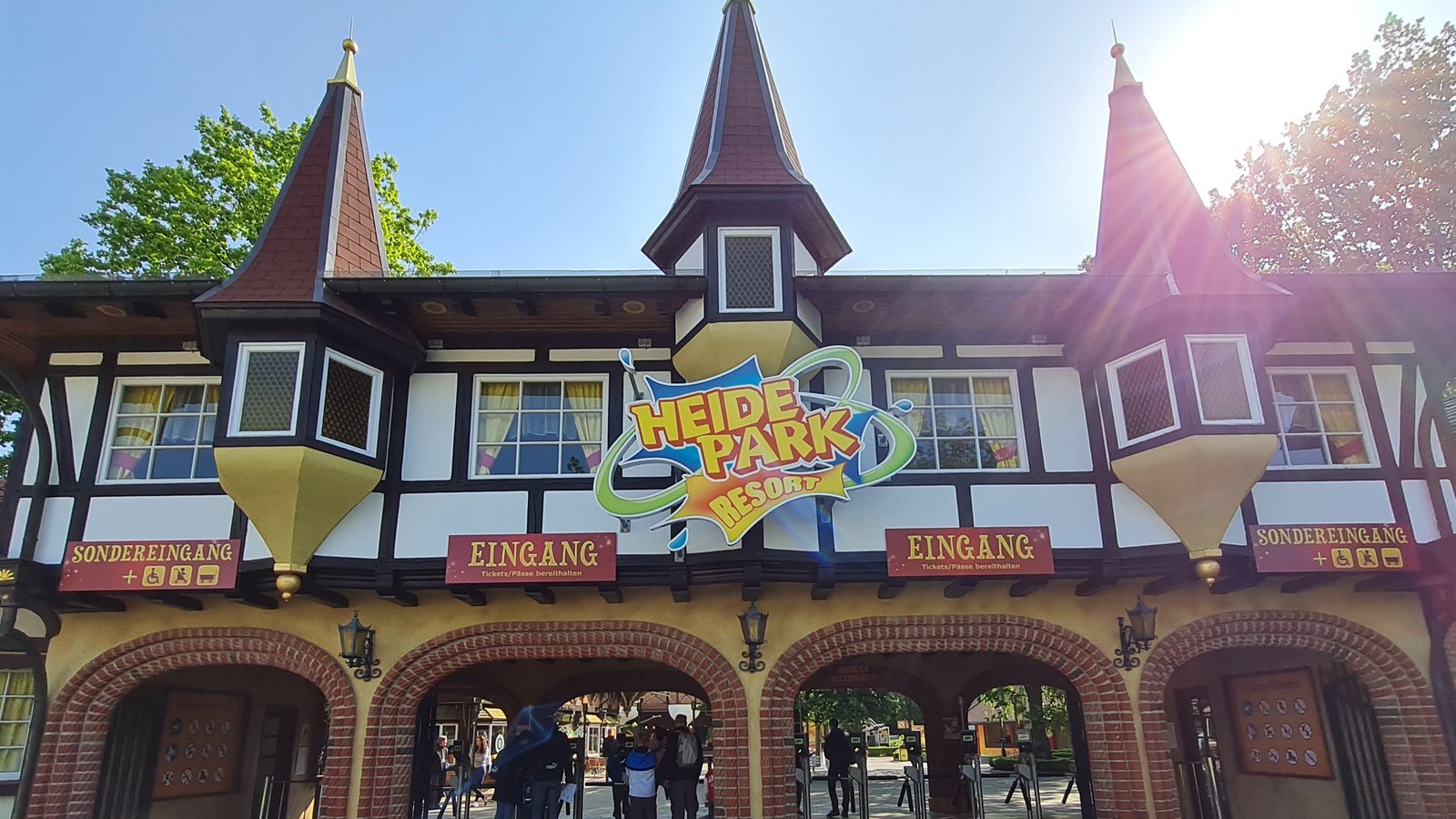 The half timbered entrance building of Heide Park Resort in Soltau, Germany, in May 2023