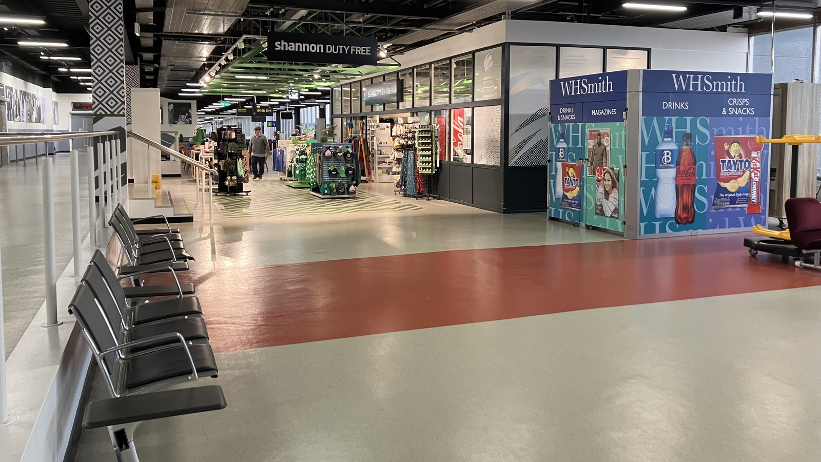 Shannon Airport airside departures area and duty-free shops, photographed in September 2024