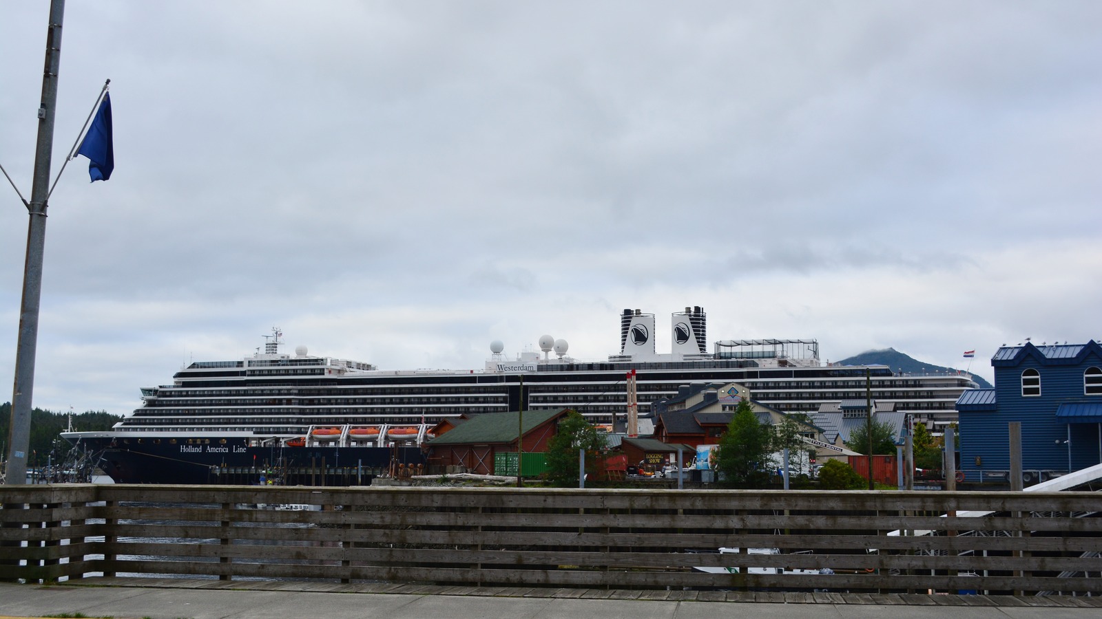 Holland America Line cruise ship Westerdam docked in Ketchikan, Alaska, in August 2023