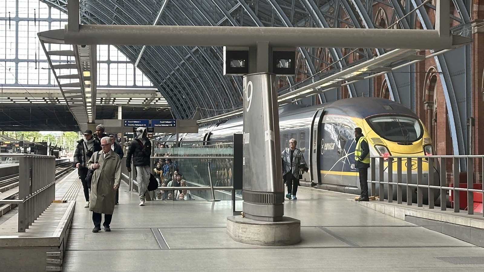 Eurostar high-speed train at platform 9 in London St Pancras International