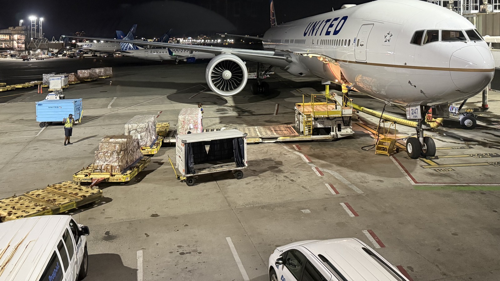 United Airlines Boeing 777 parked at Terminal C at Newark Liberty International Airport