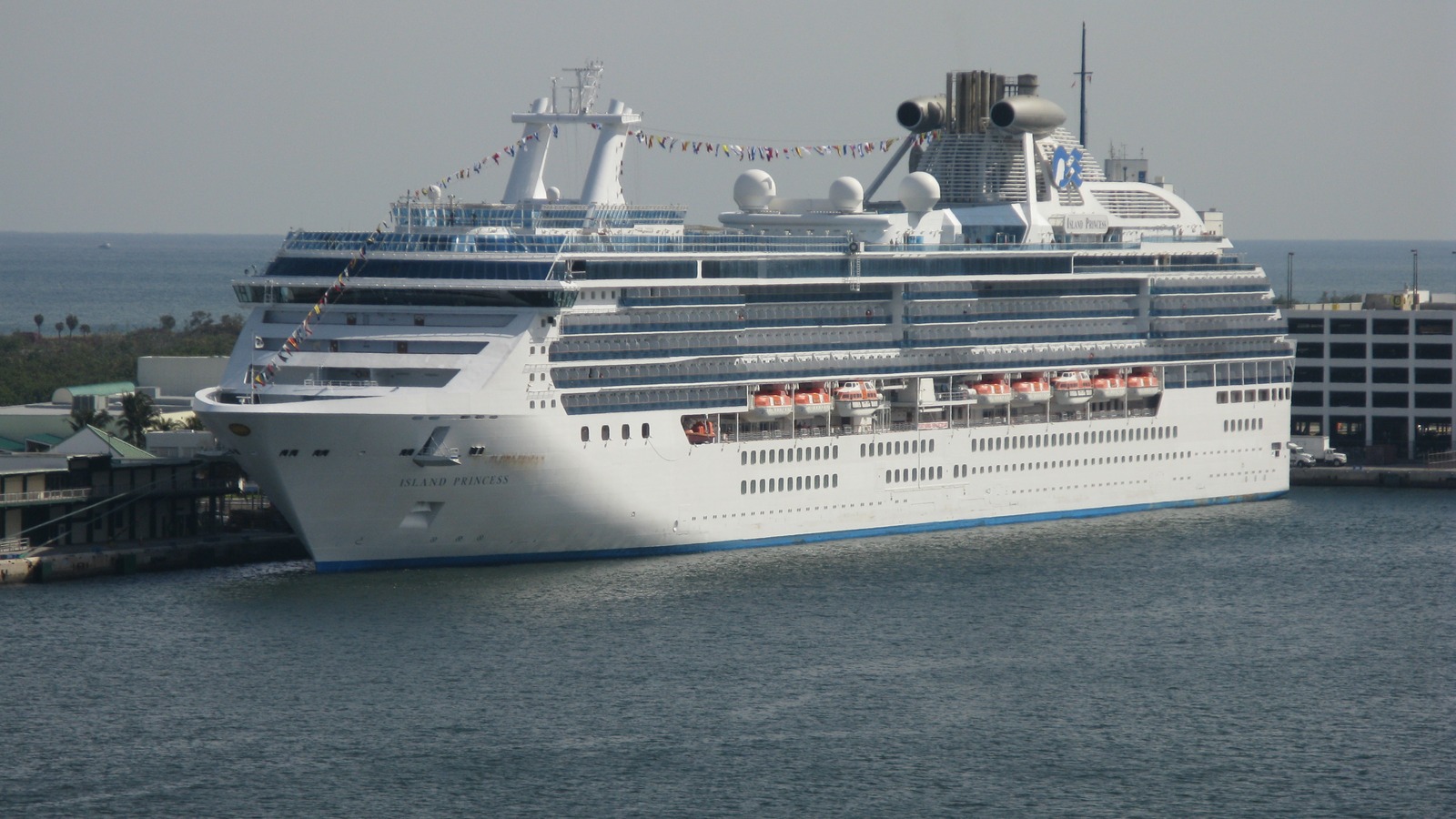 Island Princess cruise ship at Port Everglades with the bow name and Princess funnel visible