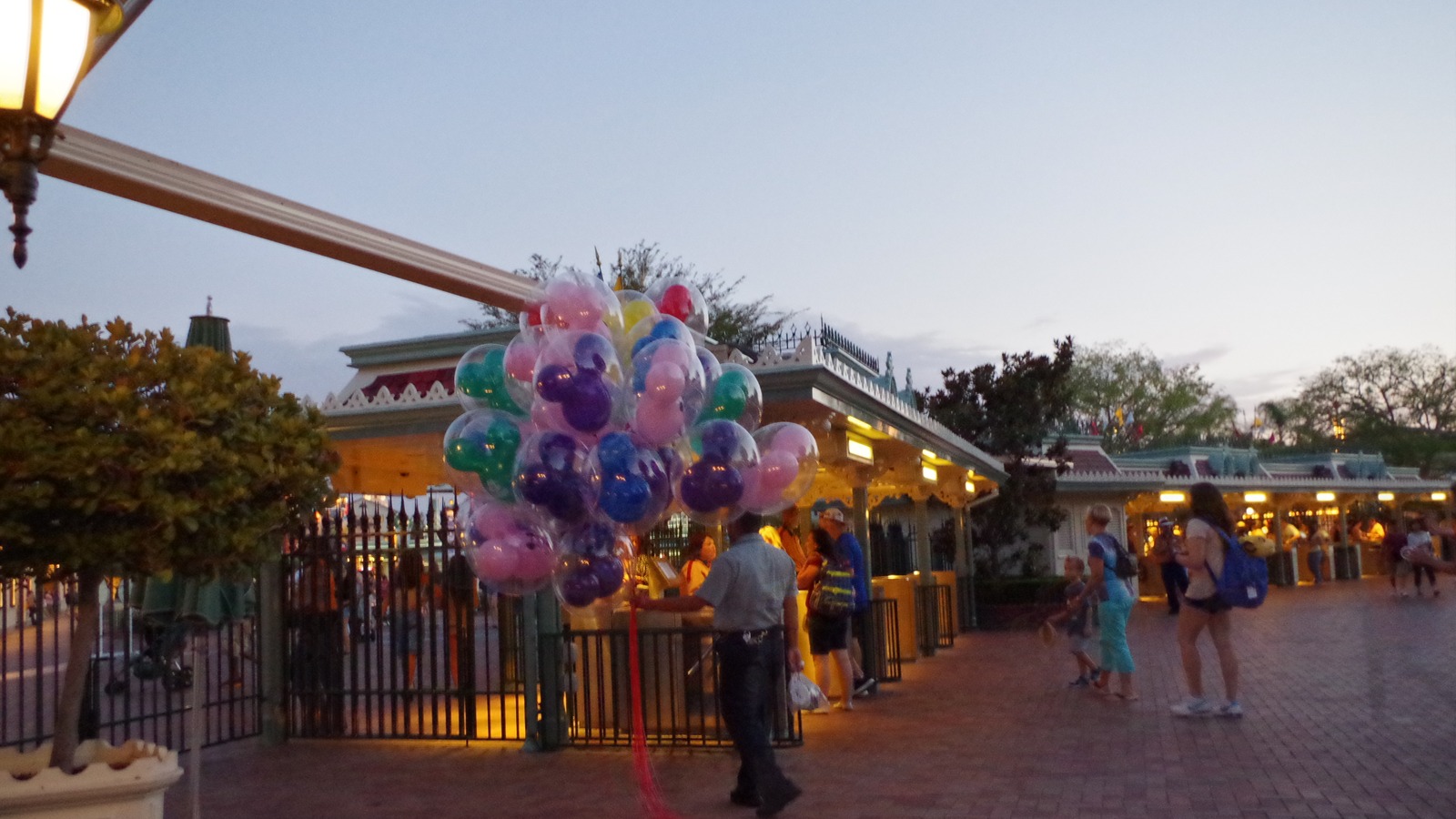 Mickey Mouse balloons at the main entrance gate of Disneyland Park in Anaheim