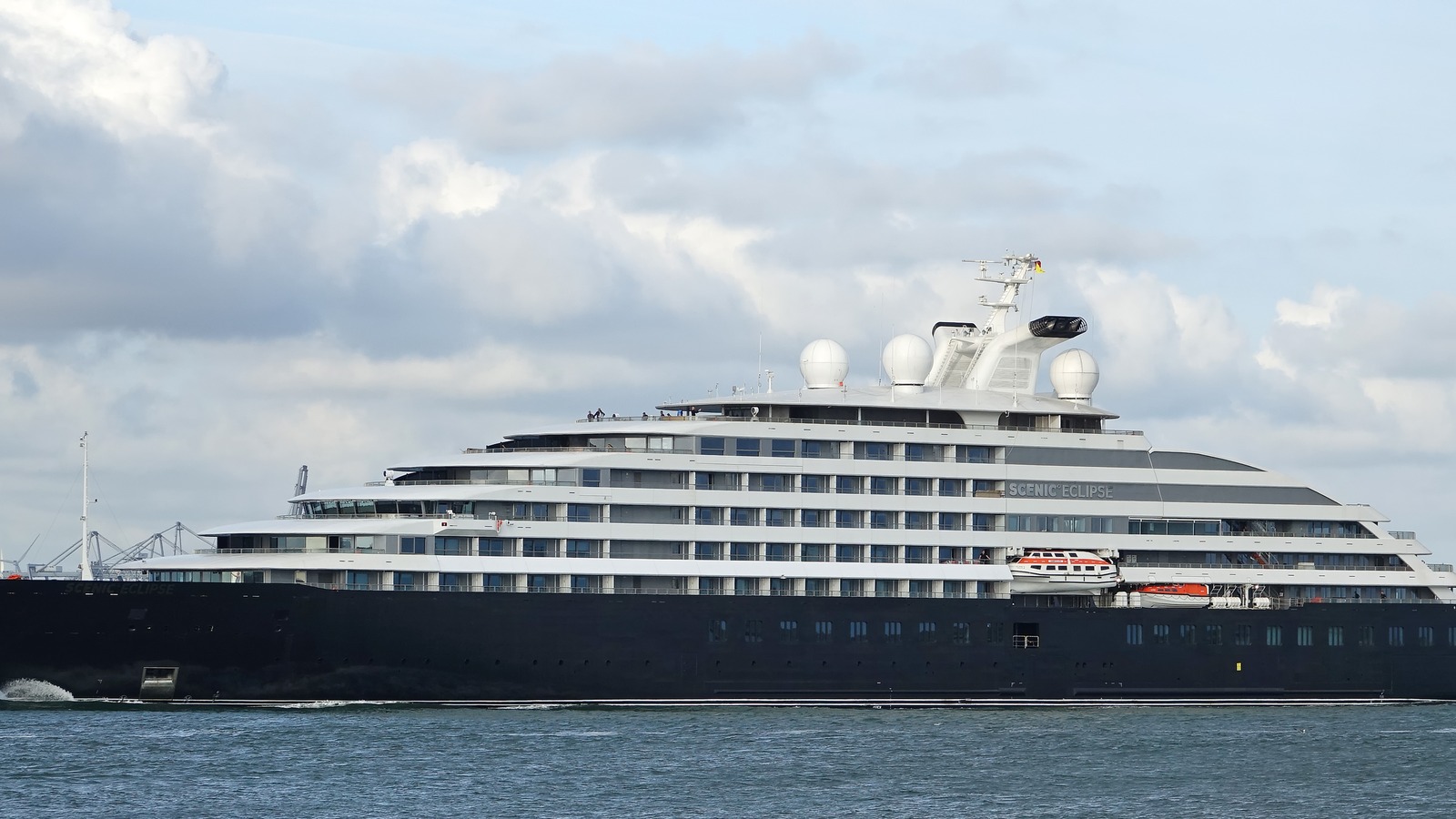 Scenic Eclipse discovery yacht underway with the ship name visible on the hull