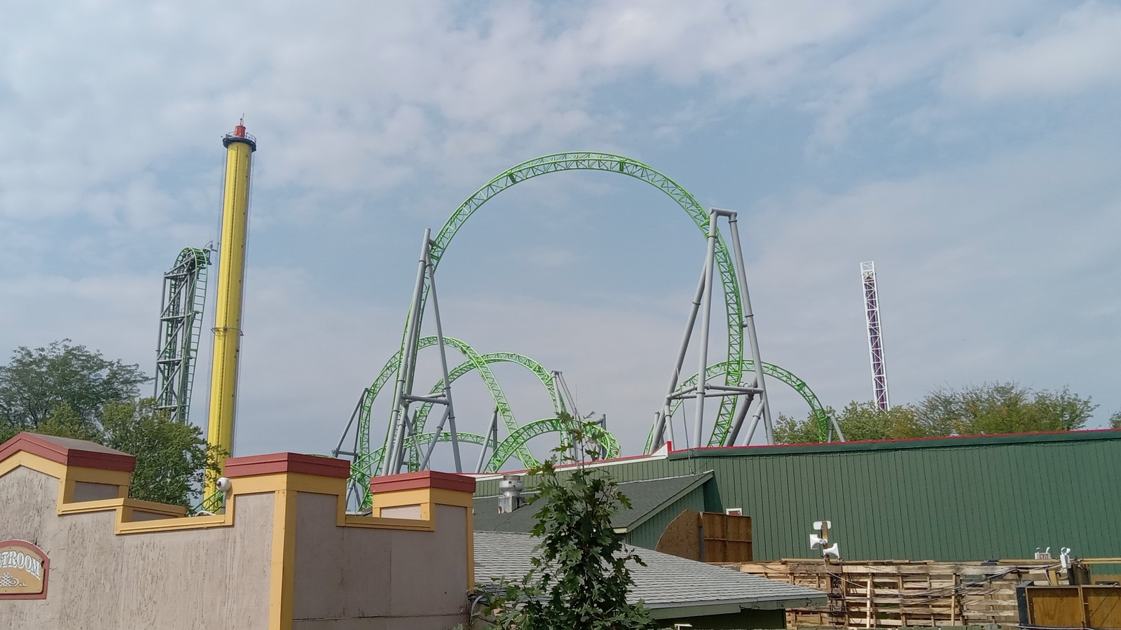 Green track of Monster roller coaster at Adventureland Iowa in 2023