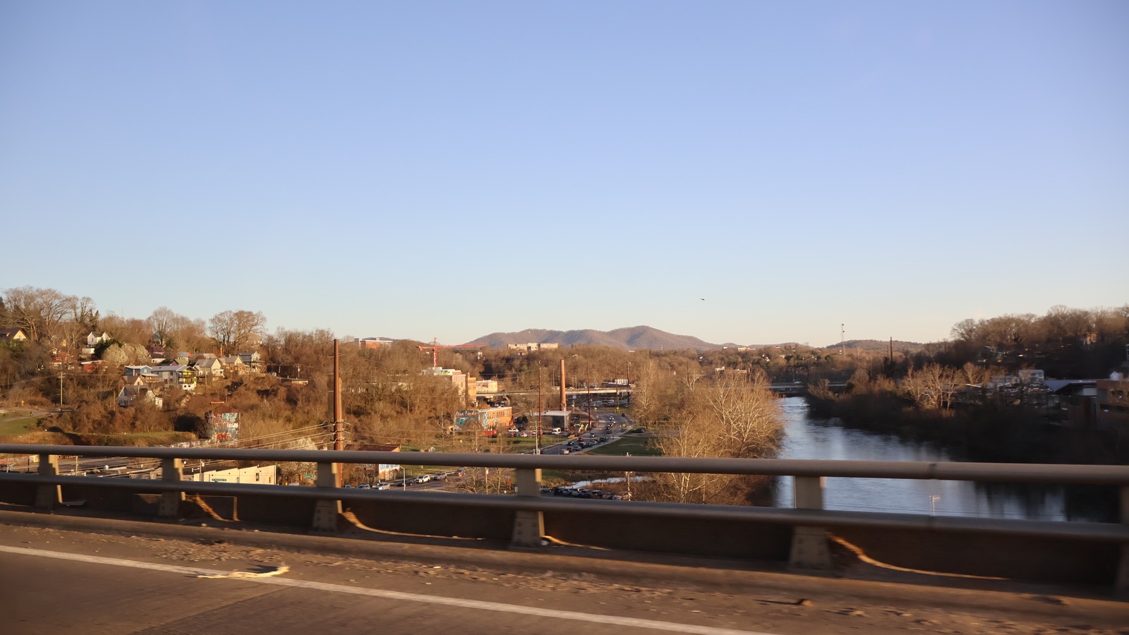 View of downtown Asheville and the French Broad River from Interstate 26 and I-240 in Buncombe County, North Carolina