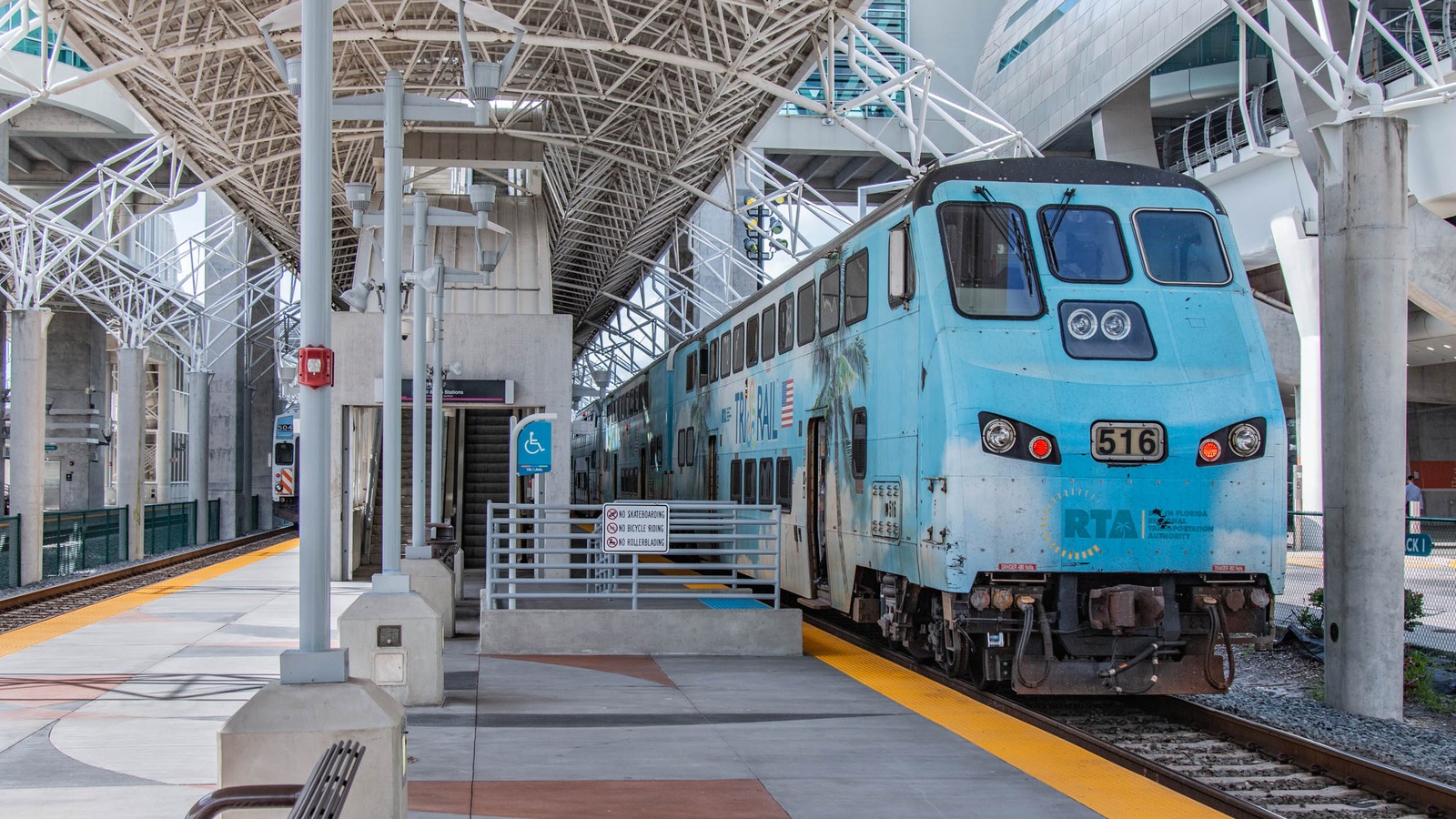 Tri-Rail cab car at Miami Airport Station, photographed March 30, 2022