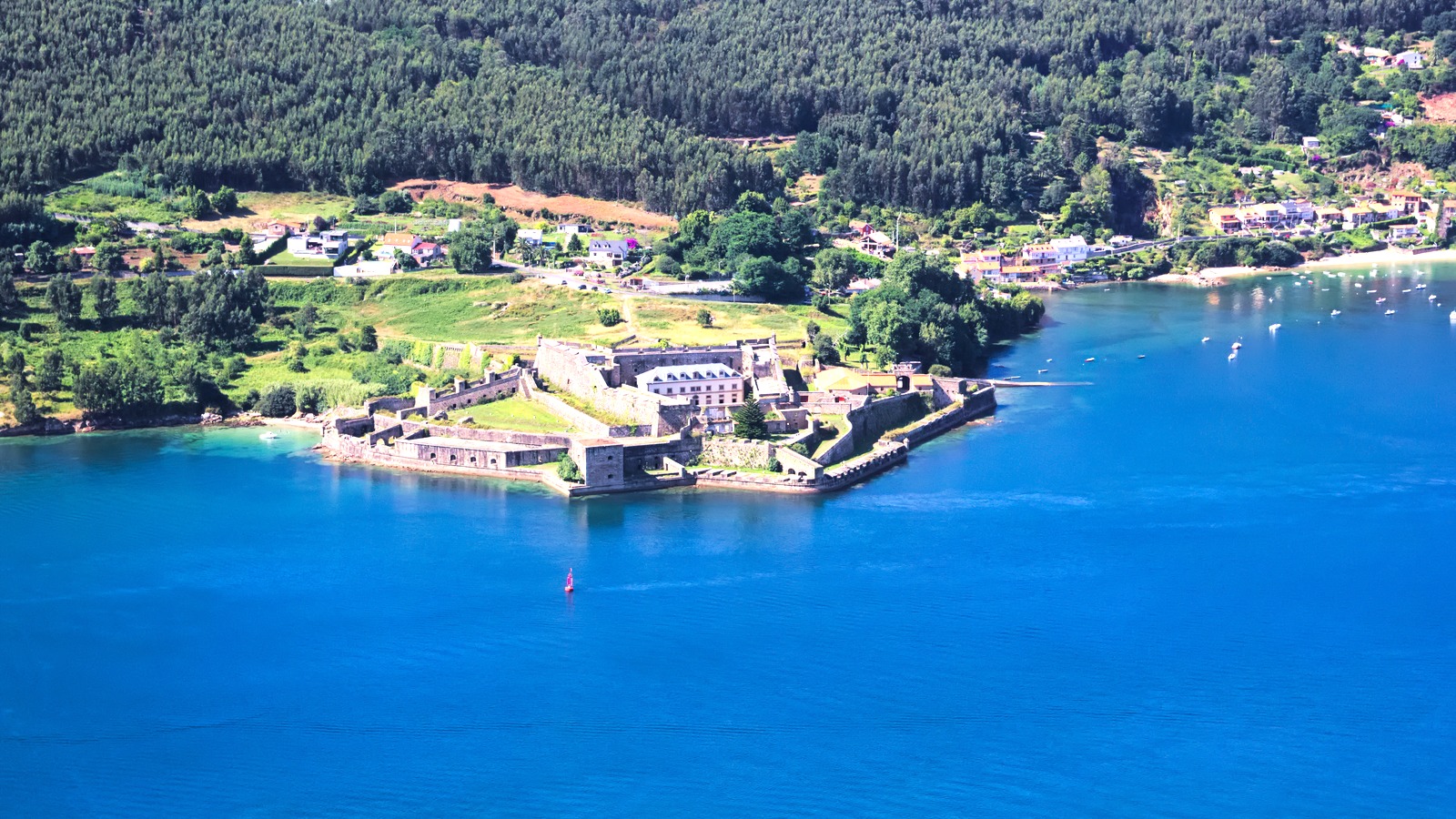 Castle of San Felipe on the estuary at Ferrol, Galicia, the historic harbor entrance for Ferrol Cruise Port.