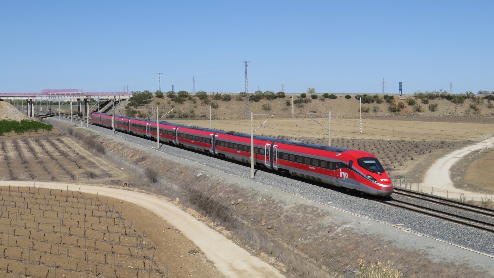 An Iryo high-speed train on the Madrid to Malaga line in Spain