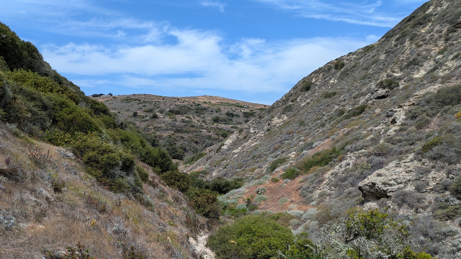 Hiking trail through a canyon on Santa Rosa Island in Channel Islands National Park