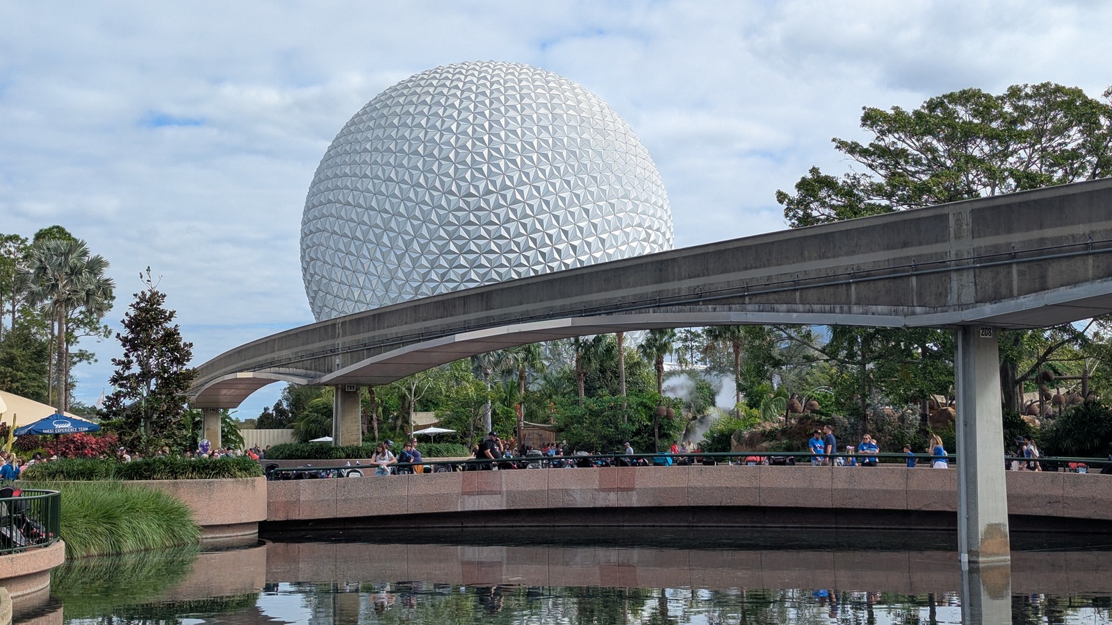 Spaceship Earth, monorail track and EPCOT grounds in a November 2024 file photograph
