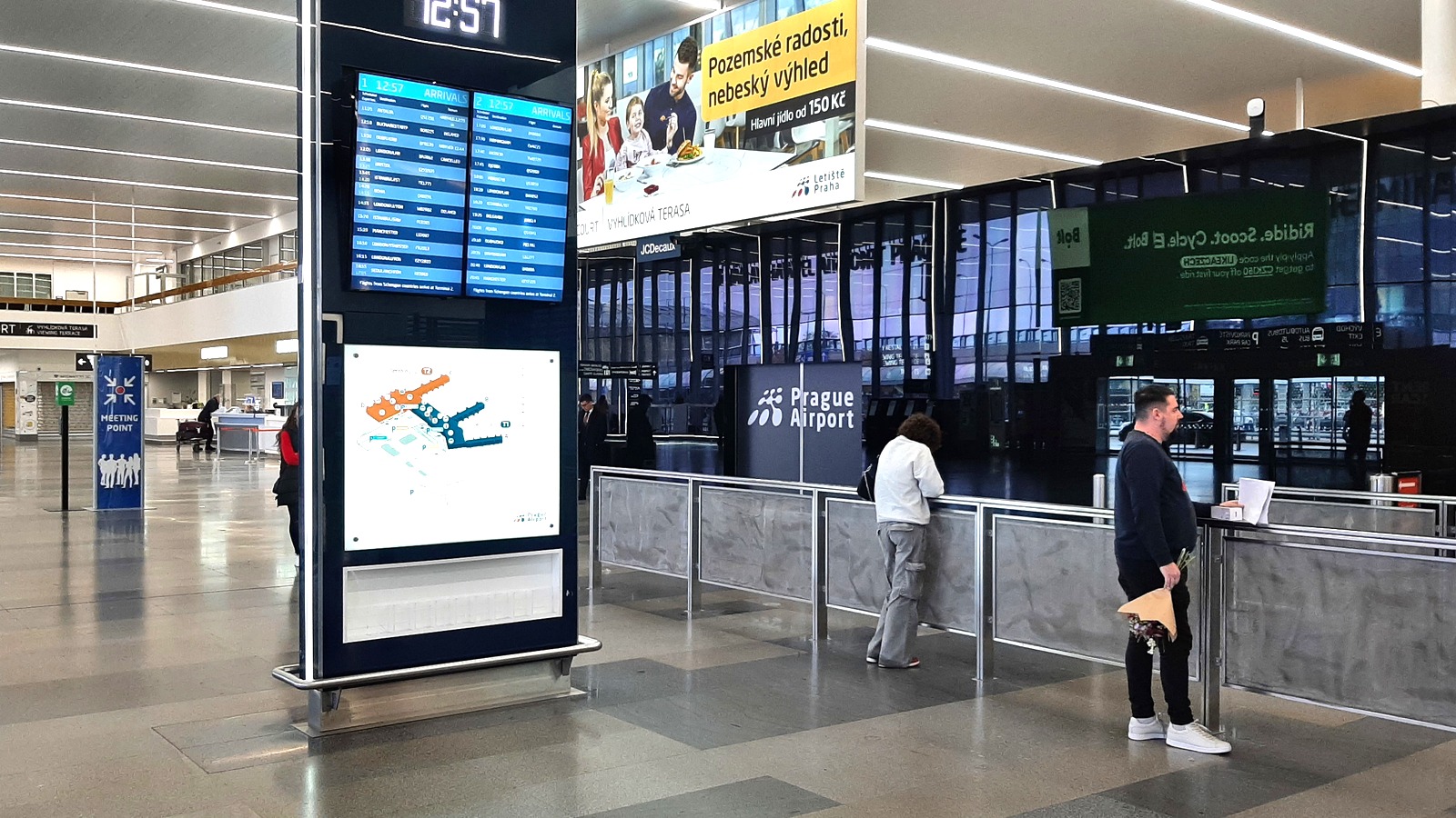 Prague Airport Terminal 1 arrivals hall photographed October 27, 2023, illustrating the terminal rather than current passport-control construction