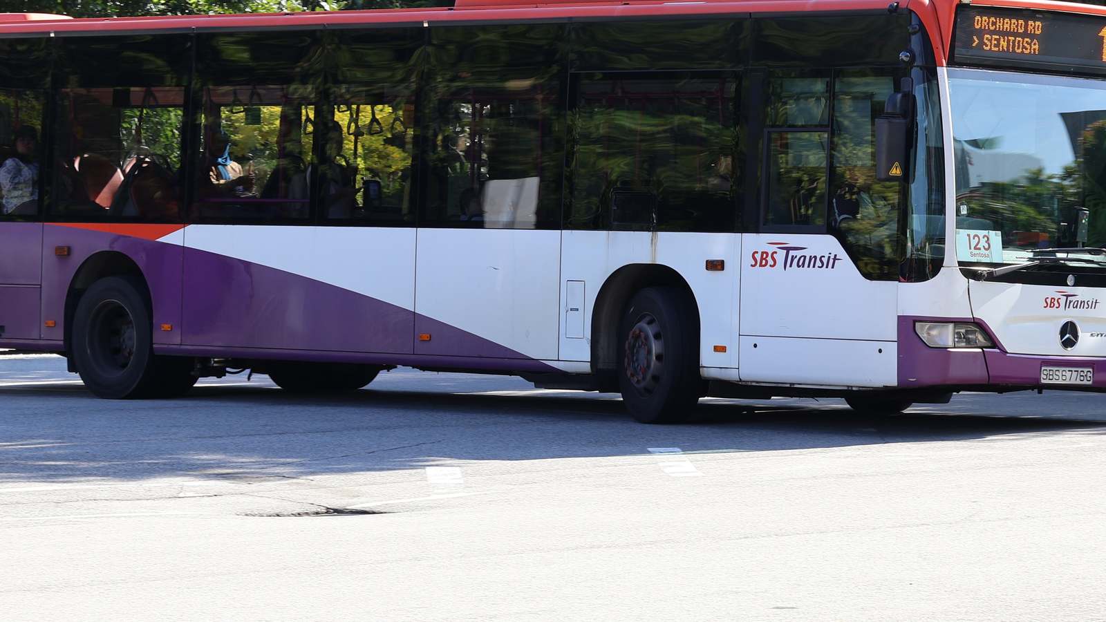 SBS Transit bus on route 123 to Orchard Road and Sentosa in Singapore
