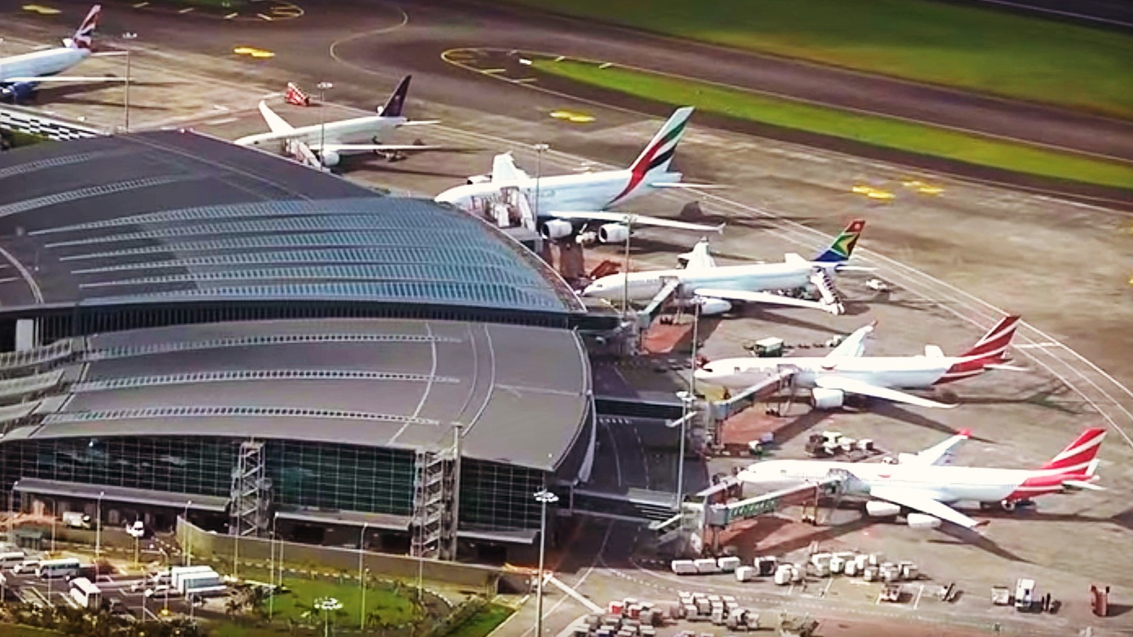 Aircraft parked on the apron at Sir Seewoosagur Ramgoolam International Airport in Mauritius, the destination airport of the canceled service