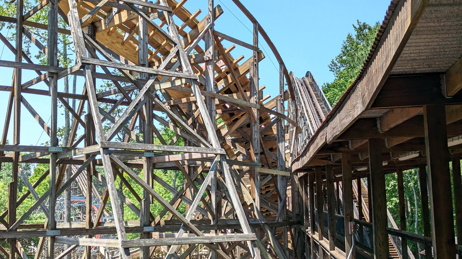 Grizzly wooden coaster track and structure at Kings Dominion