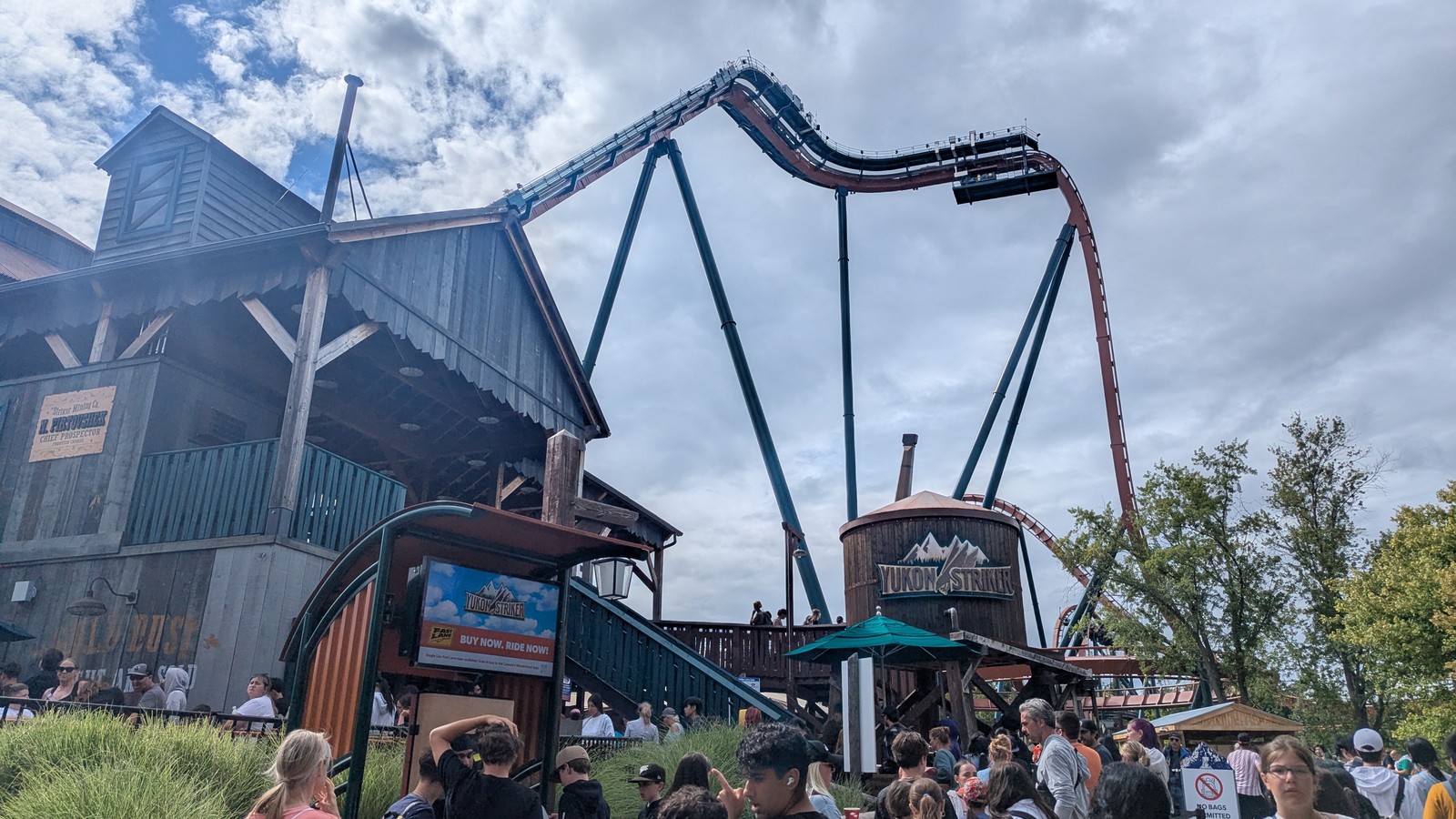 Yukon Striker entrance plaza and coaster track at Canada's Wonderland