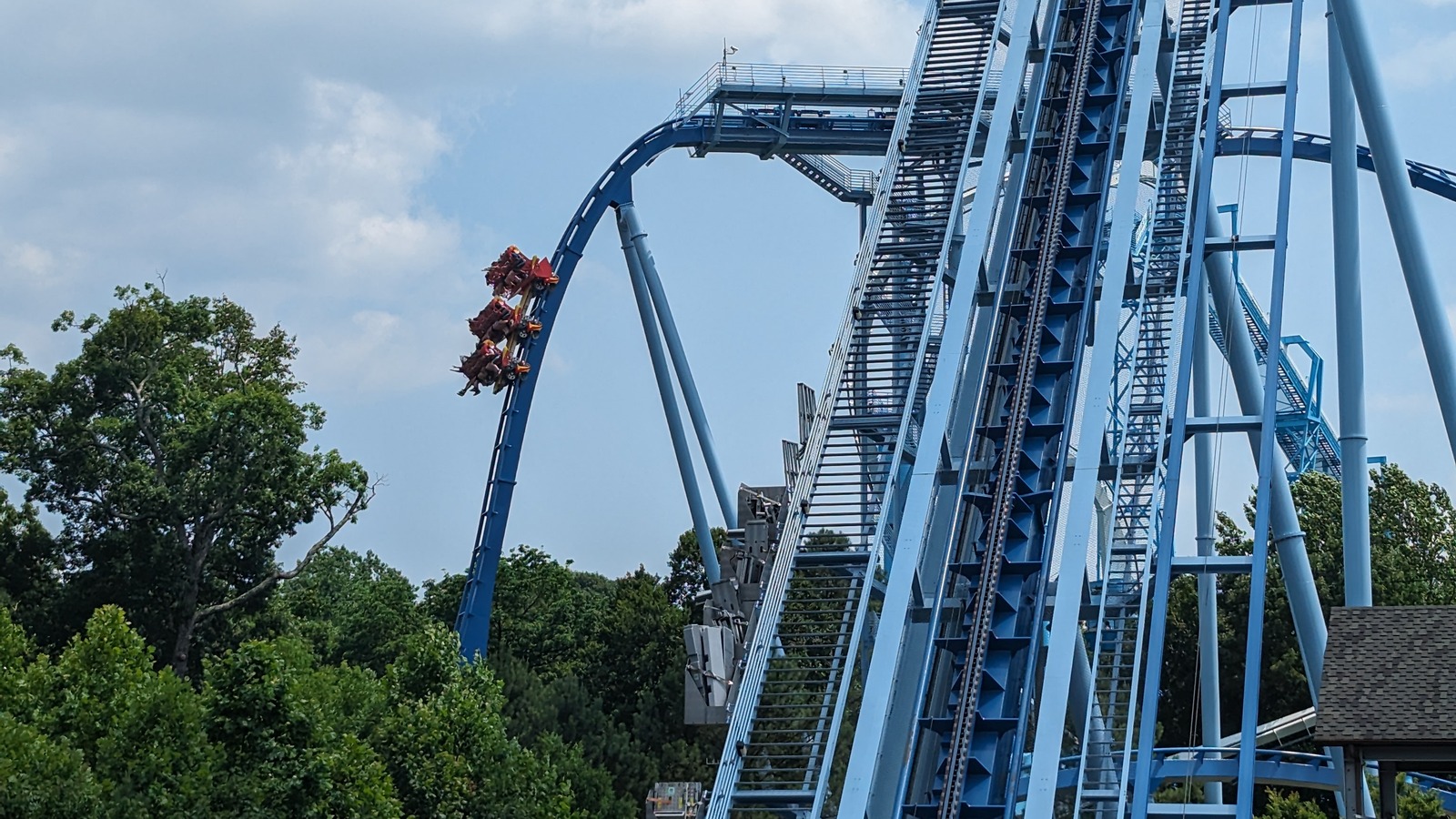 Griffon dive coaster train on the Immelmann at Busch Gardens Williamsburg