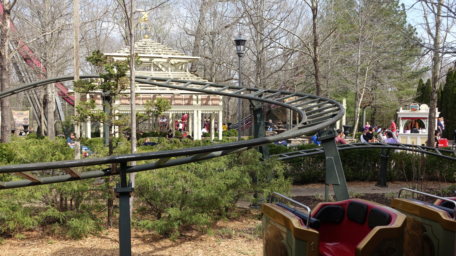 Grand Exposition Coaster track and gardens at Silver Dollar City