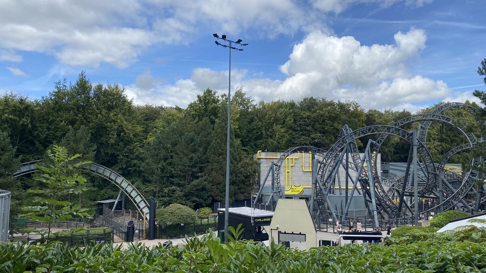 The Smiler and Oblivion coaster tracks in X-Sector at Alton Towers
