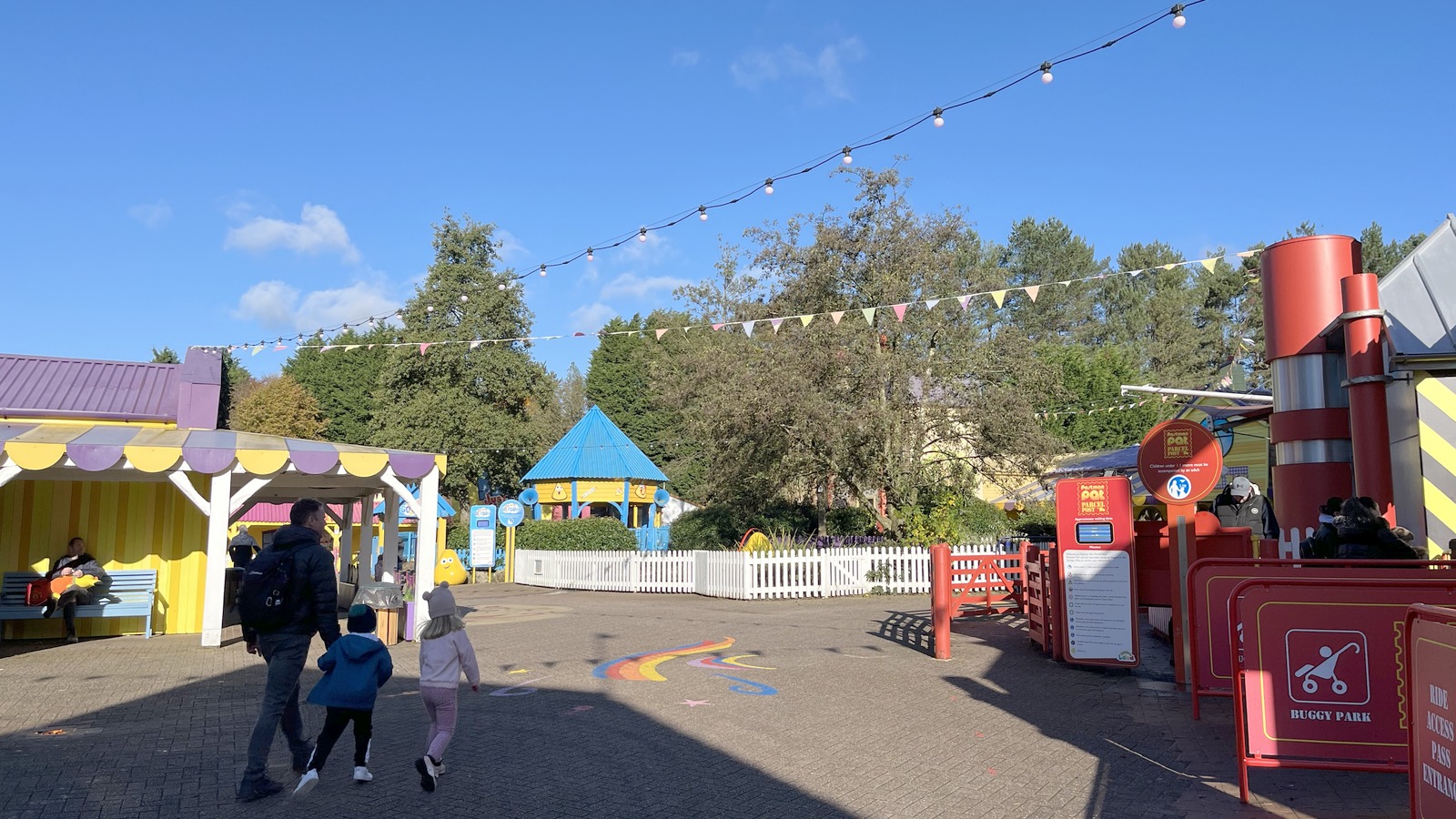 Colorful pathways and play structures inside CBeebies Land at Alton Towers
