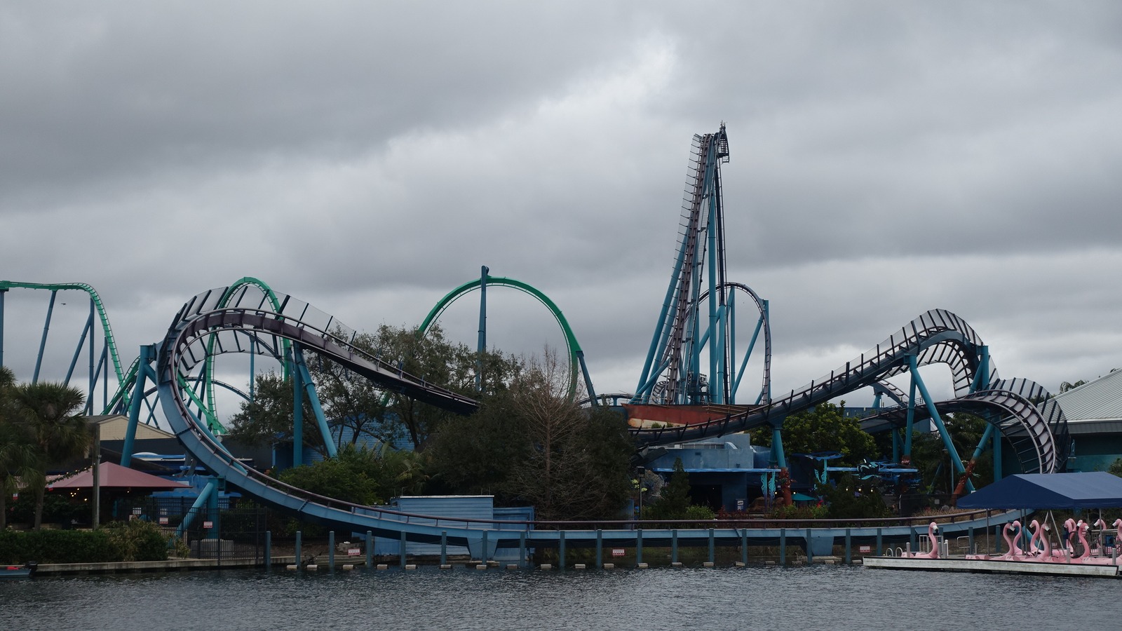 Mako roller coaster track beside the lagoon at SeaWorld Orlando