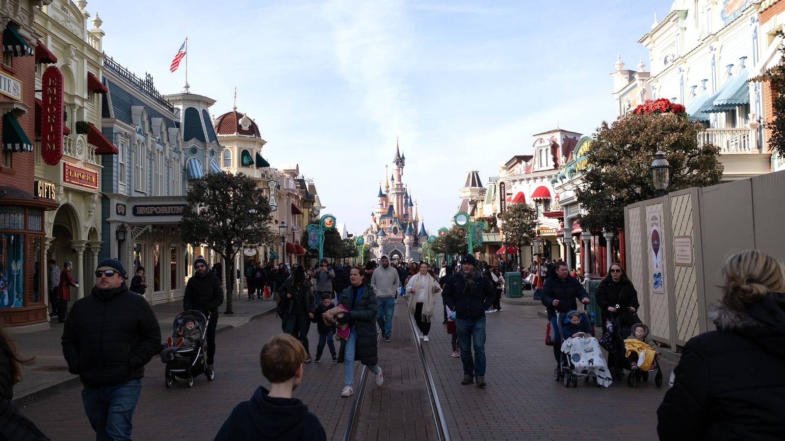Main Street U.S.A. looking toward Sleeping Beauty Castle at Disneyland Paris