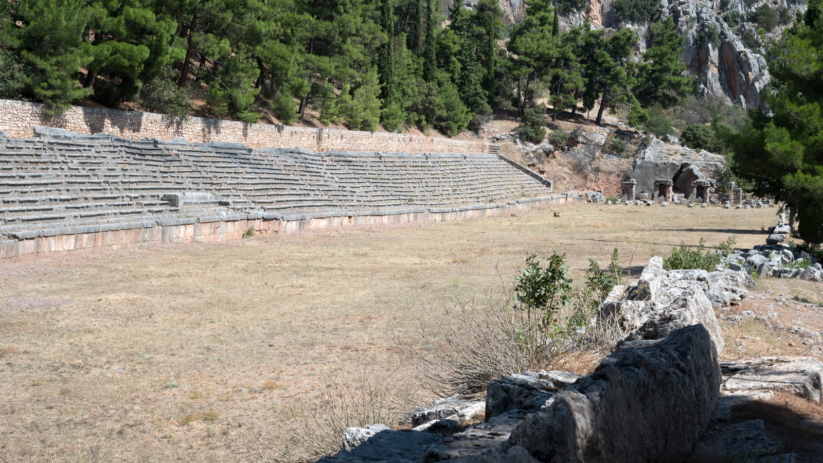 Ancient stadium at the upper end of the Delphi archaeological route