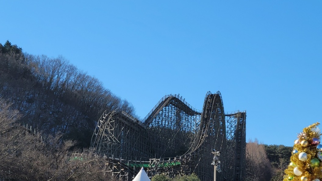 T Express wooden coaster structure in European Adventure at Everland