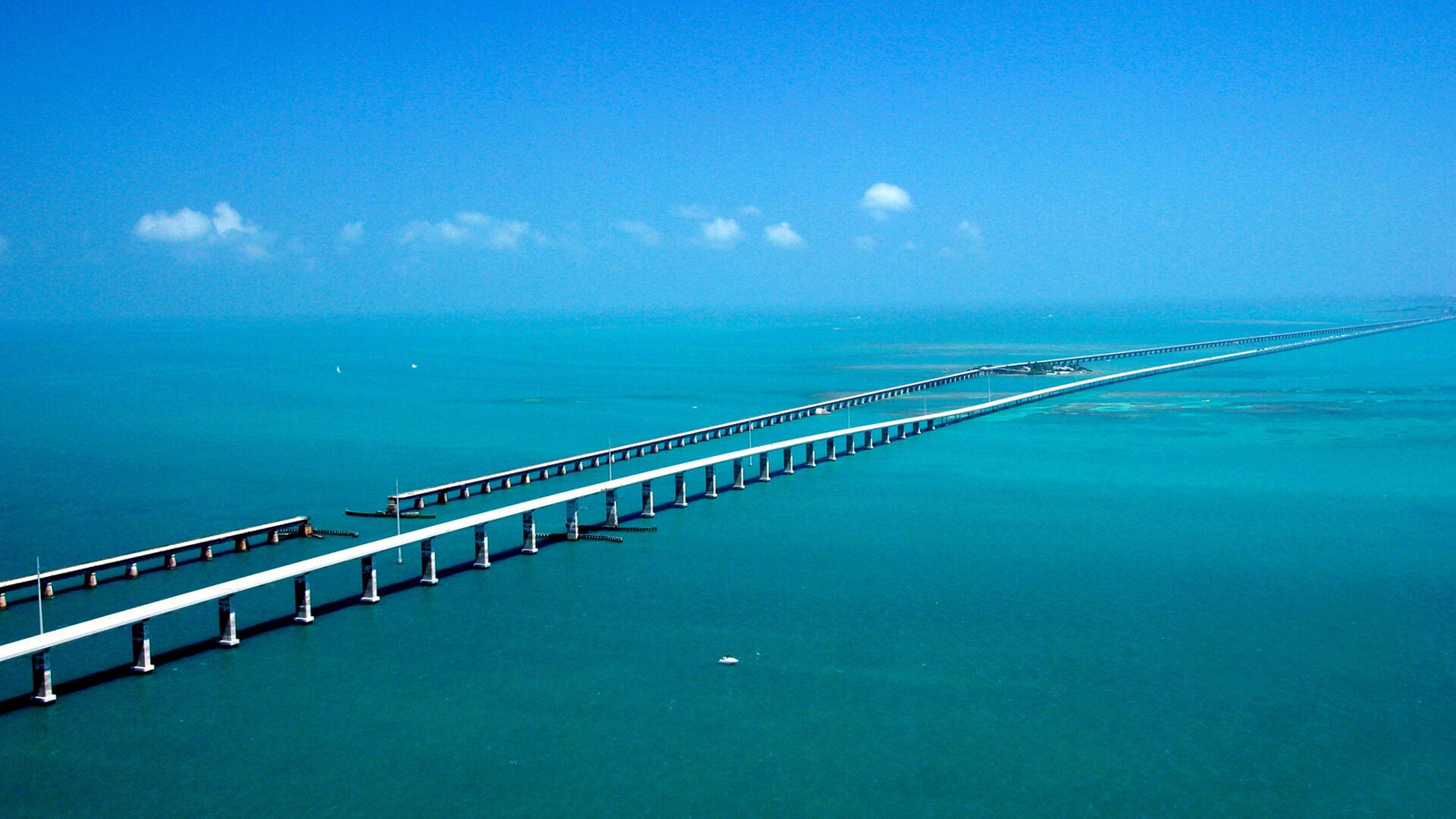 Aerial view of the Seven Mile Bridge and historic bridge
