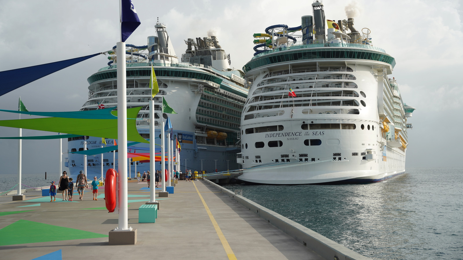 Independence of the Seas at right, docked beside another cruise ship in the Bahamas
