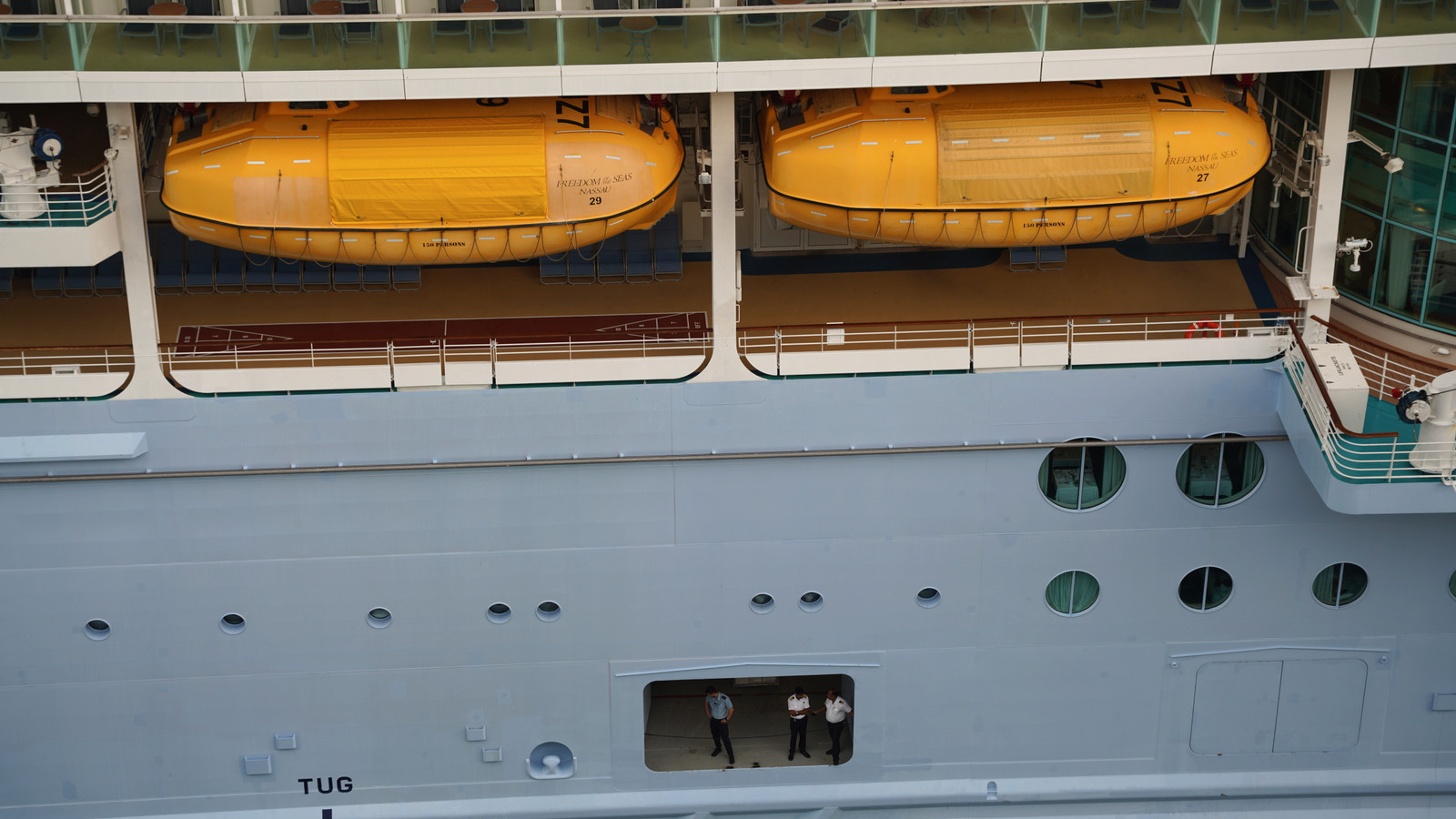 Freedom of the Seas lifeboat and hull detail