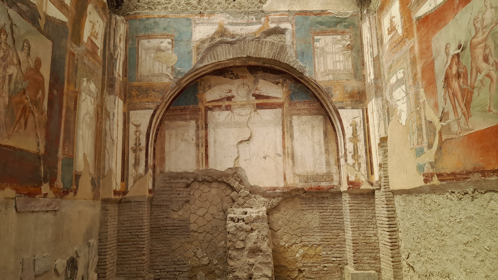 Frescoed Roman interior at Herculaneum Archaeological Park