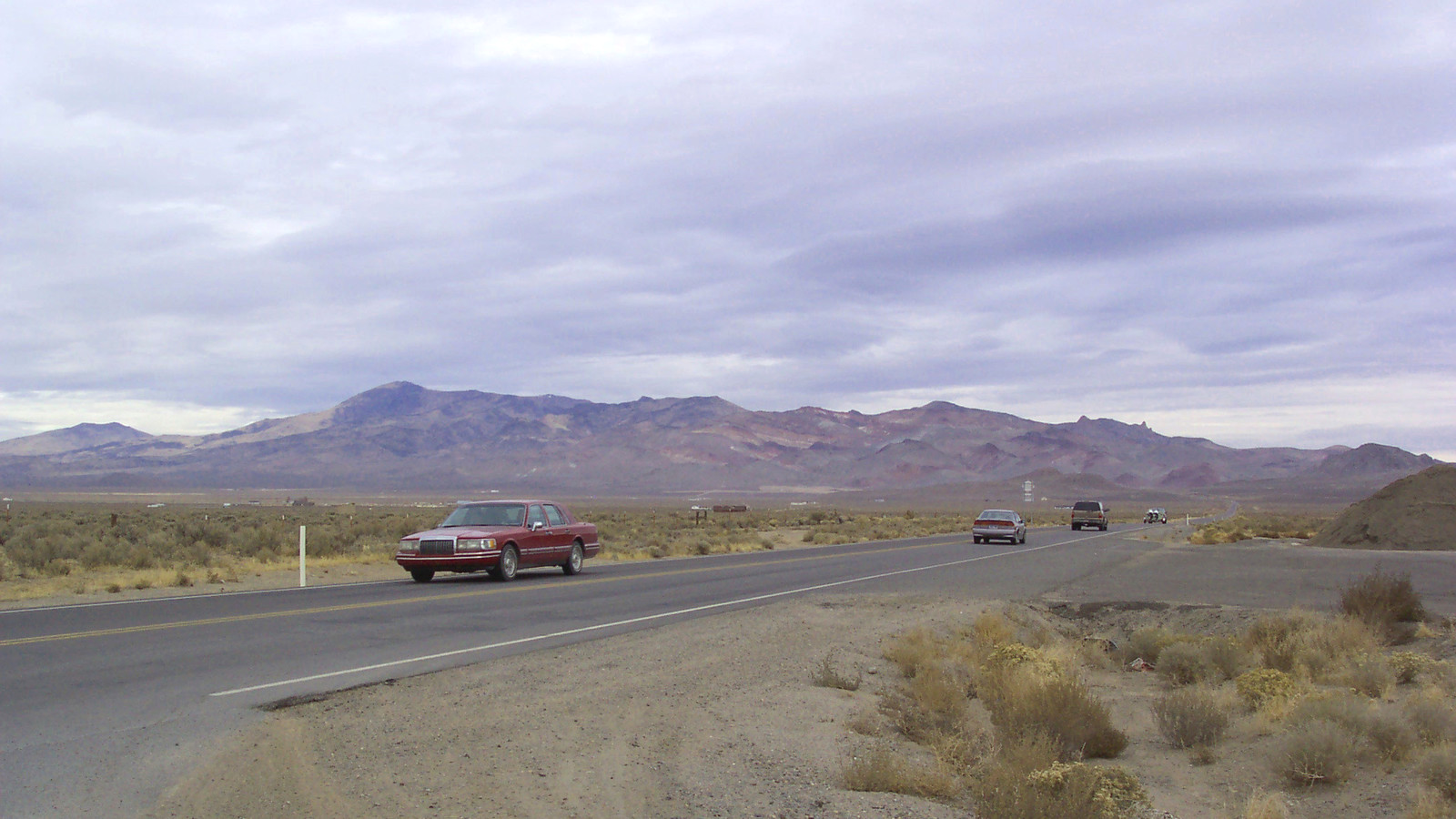 Car traveling along Pyramid Lake Scenic Byway in Nevada