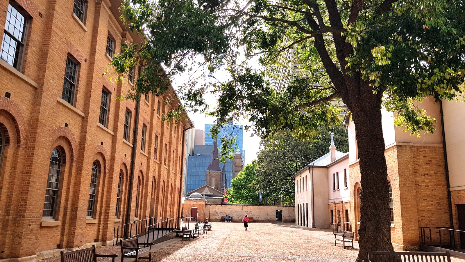 Courtyard and brick wings at Hyde Park Barracks in Sydney